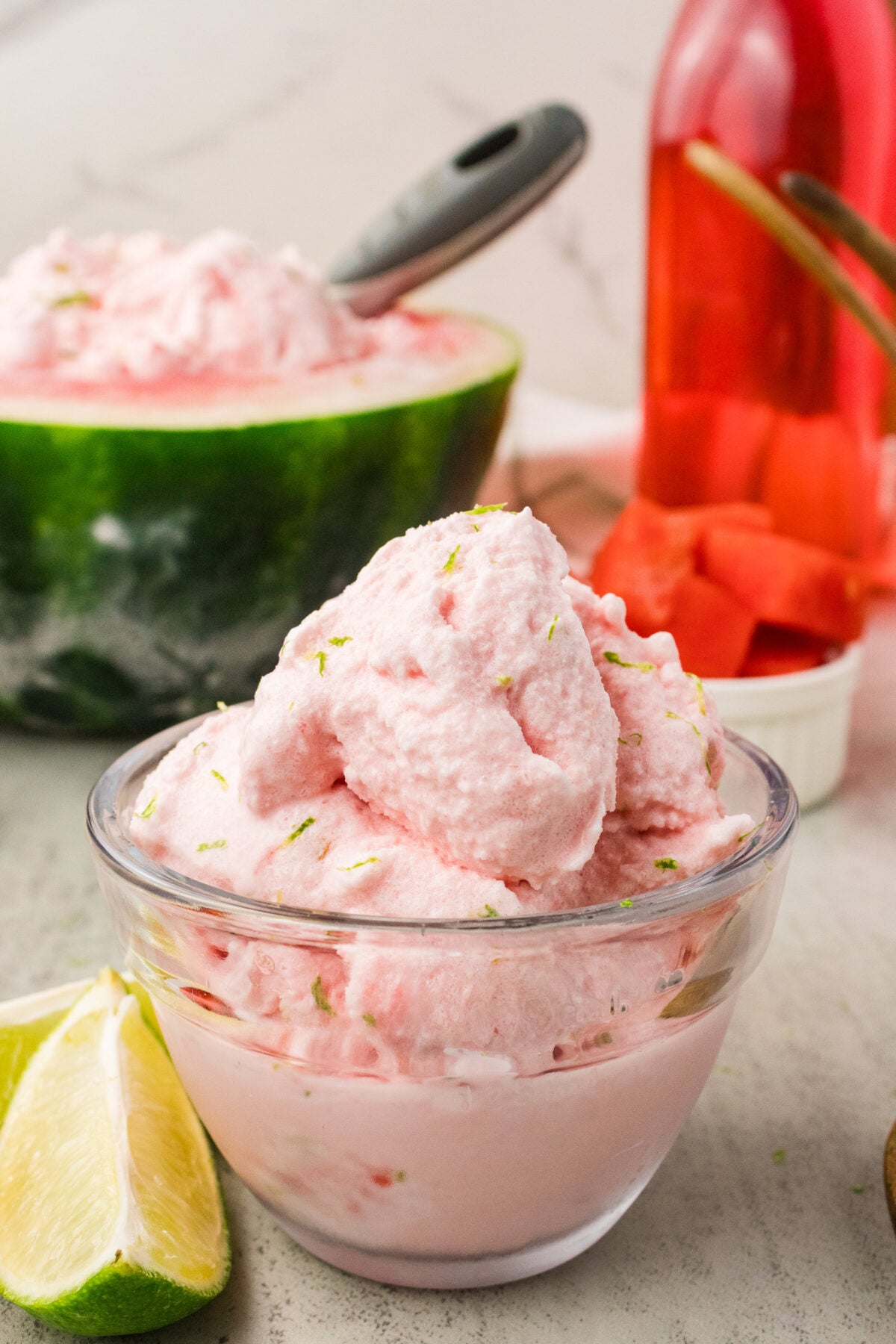 bowl of watermelon ice cream