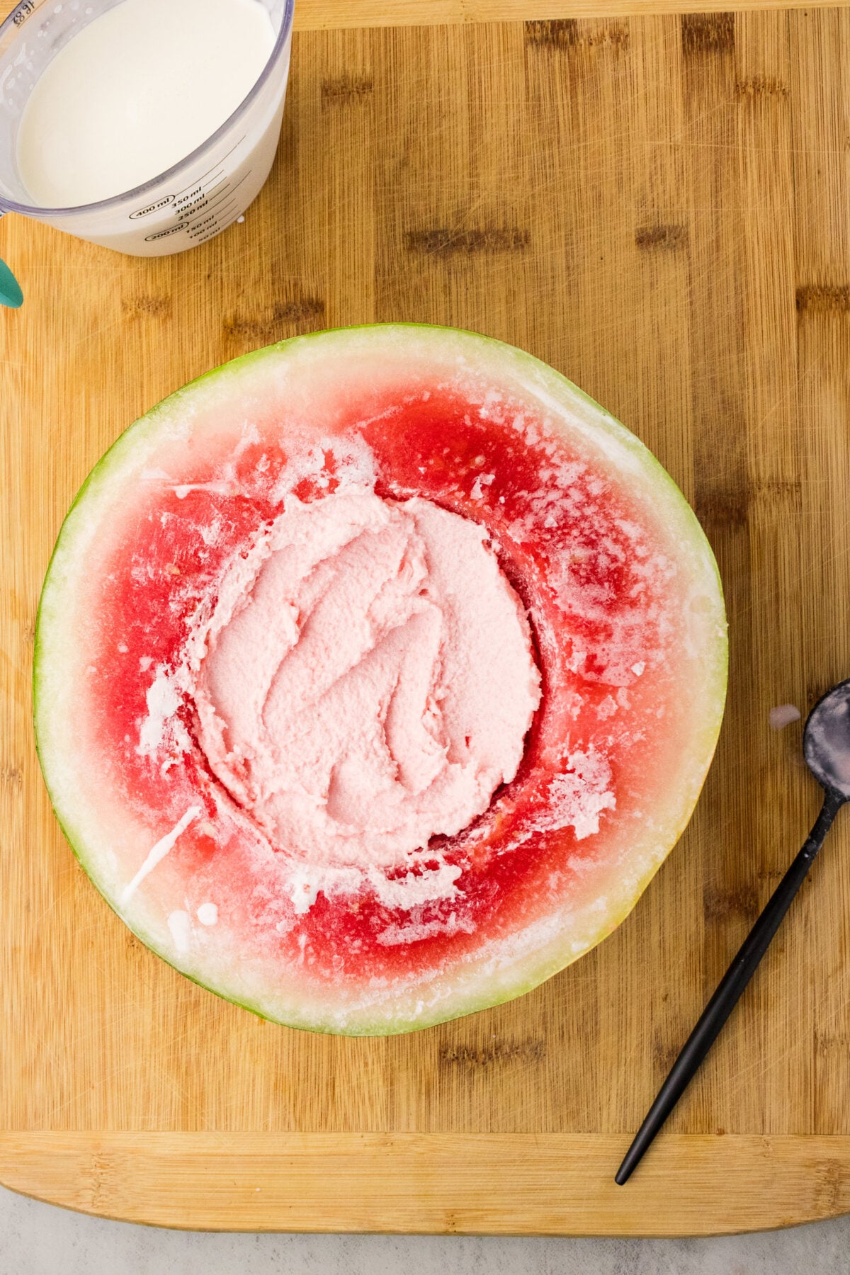 watermelon ice cream in half a watermelon