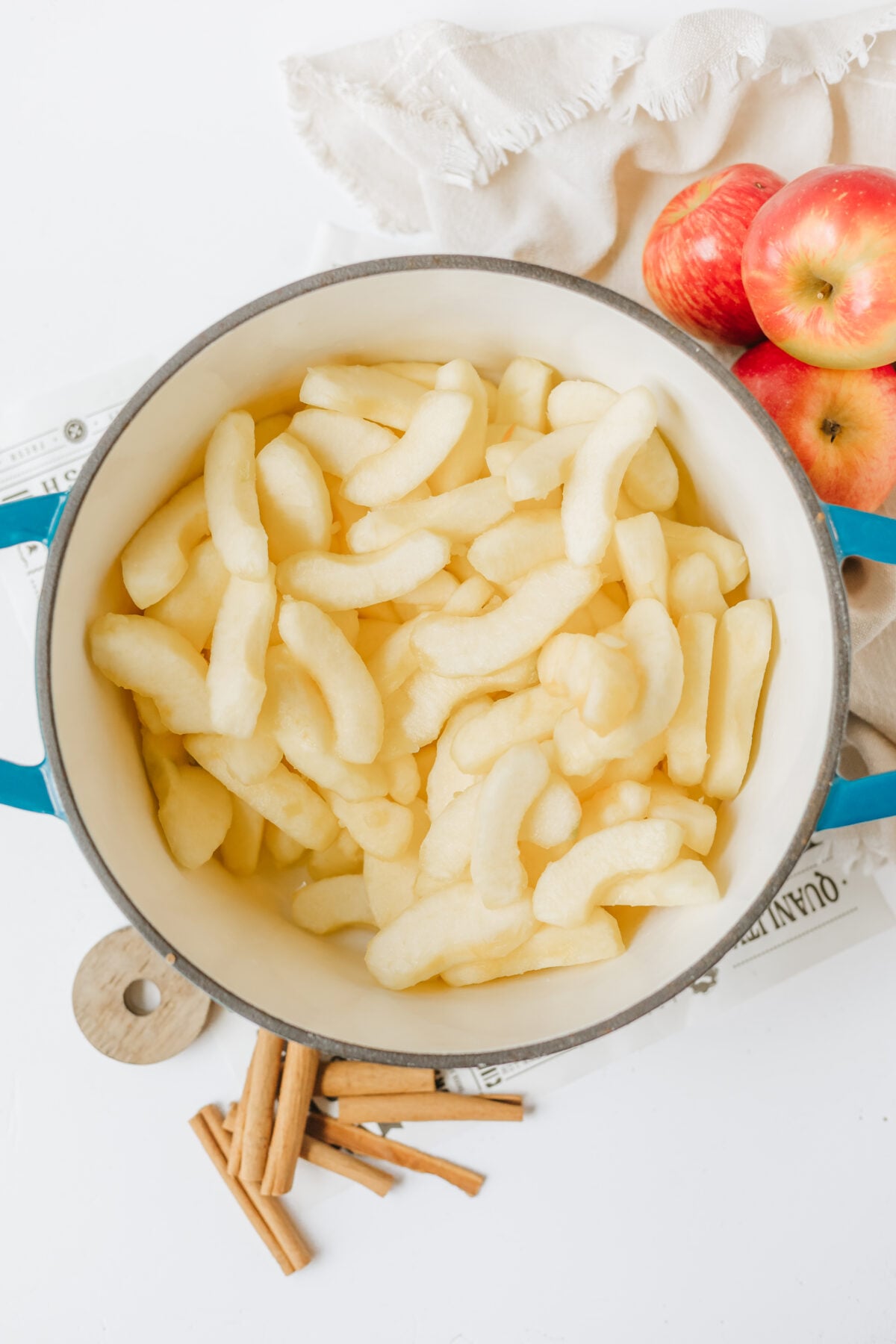 cut up apples in a pot