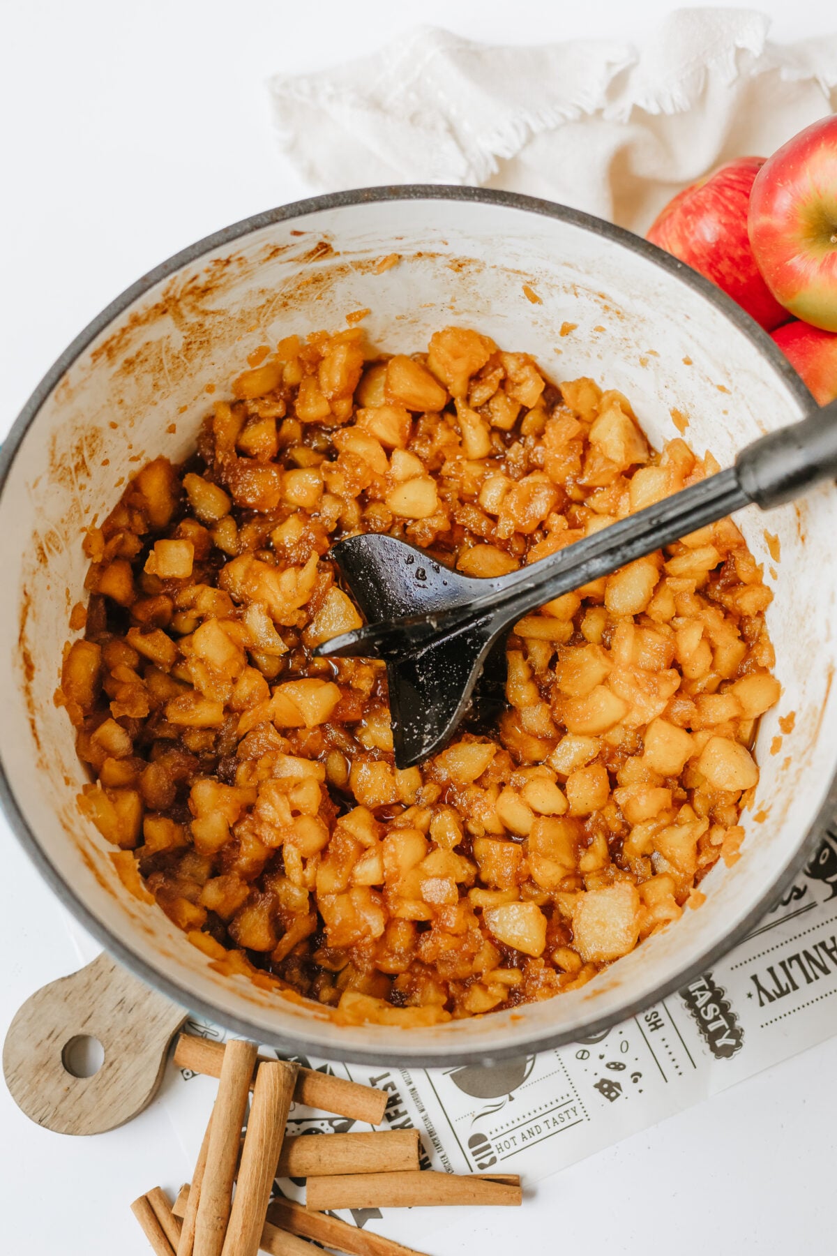 cooked apples for apple jam with spices