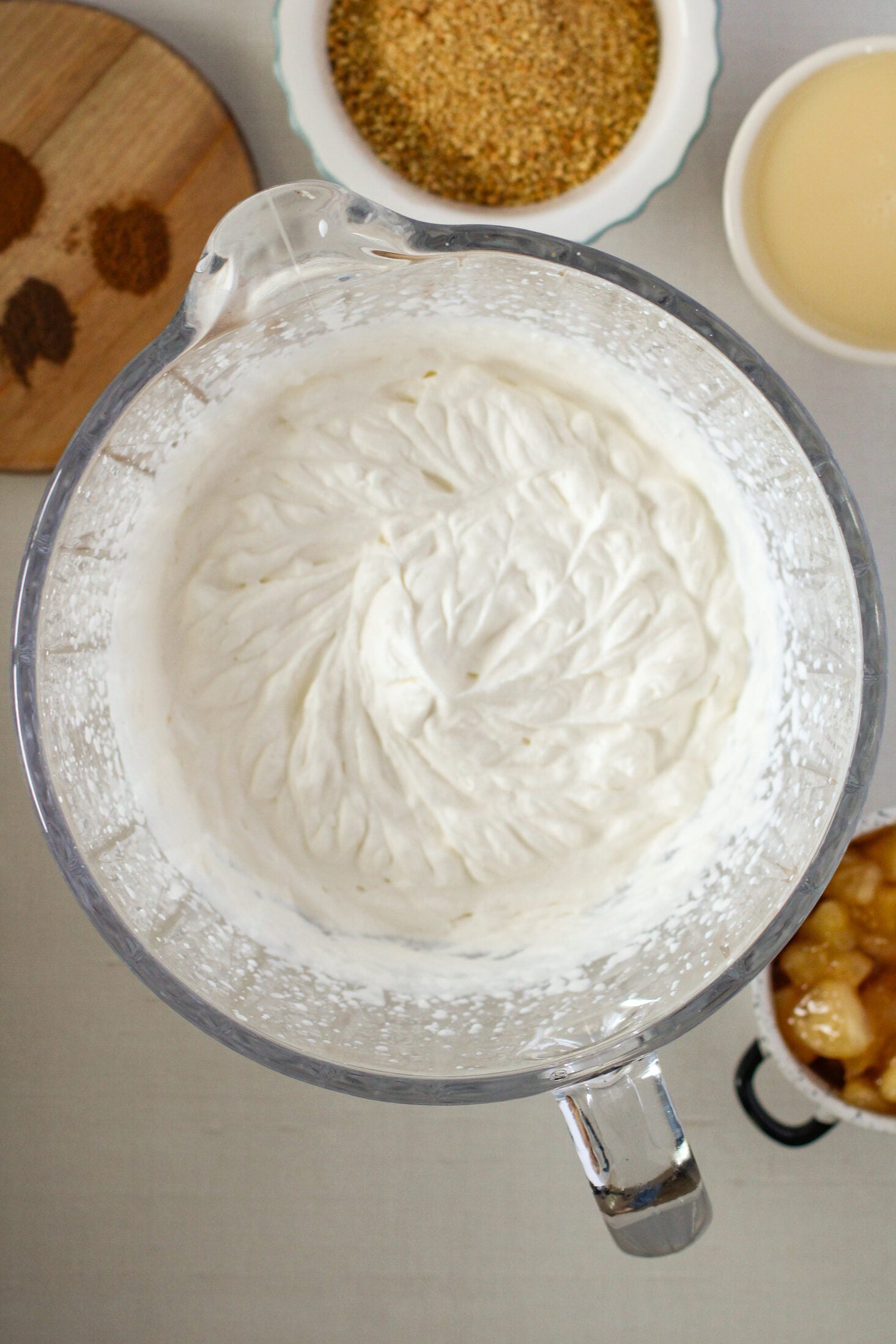 whipped cream in a mixing bowl