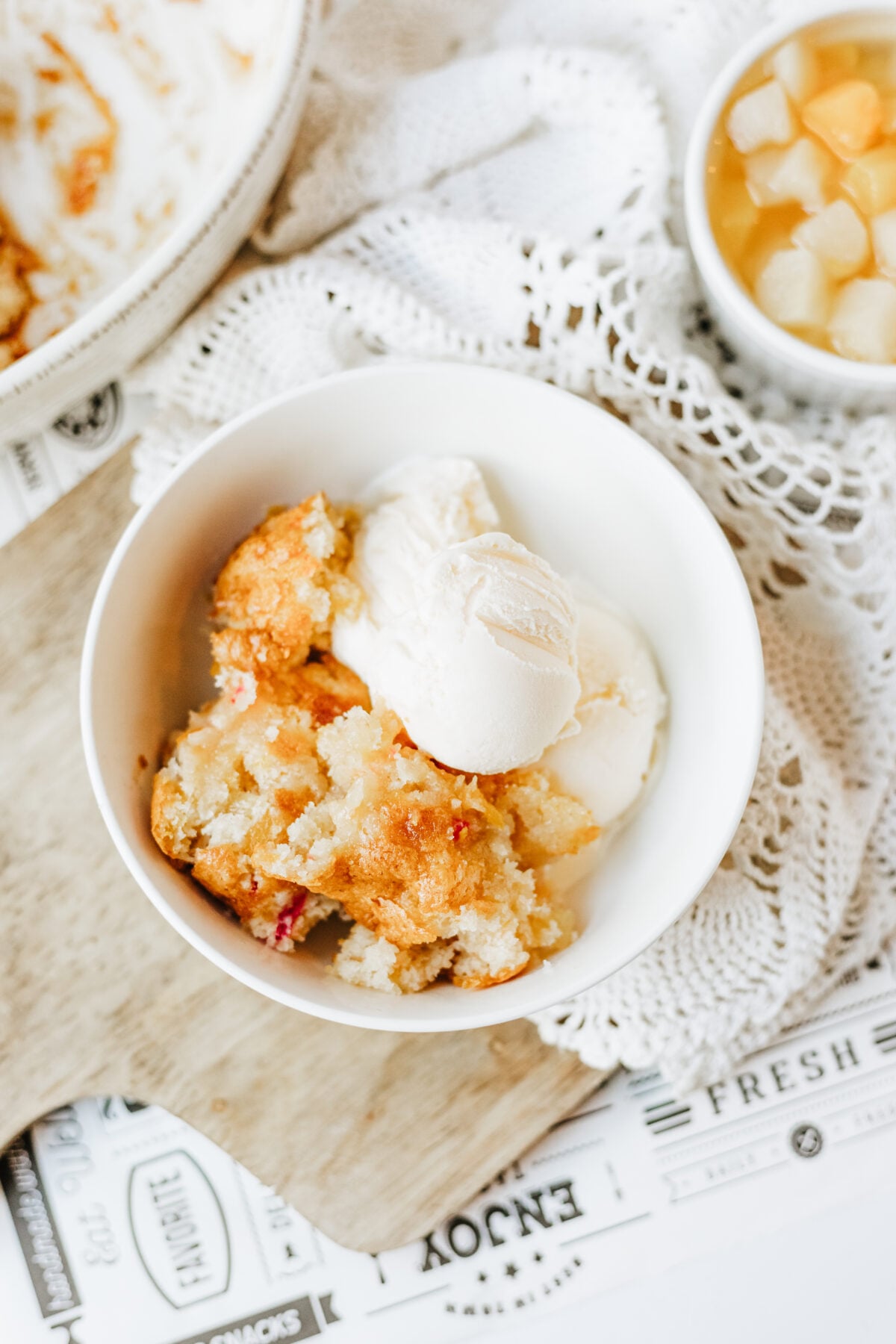 fruit cocktail cake with ice cream