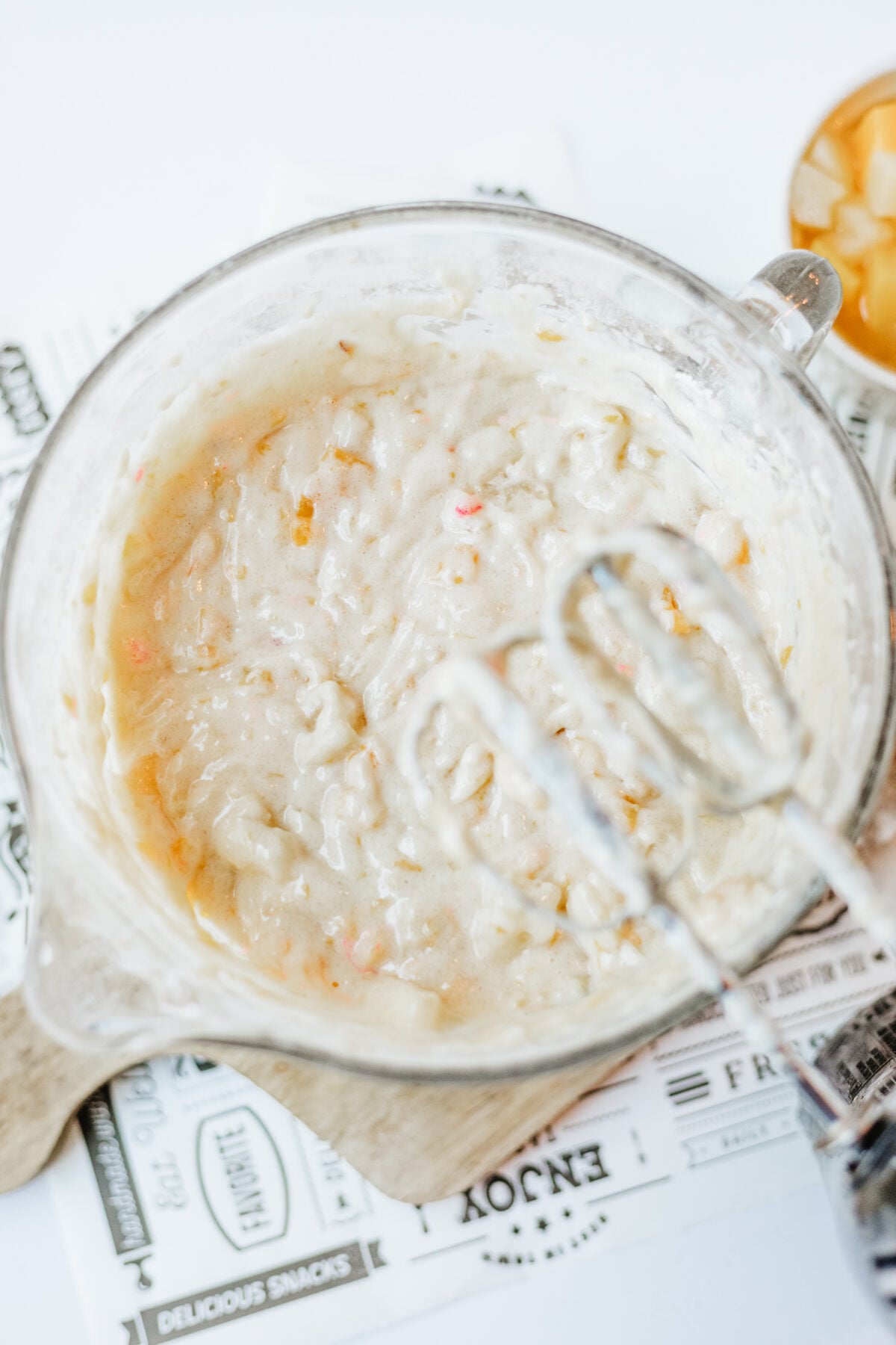mixed up fruit cocktail cake batter