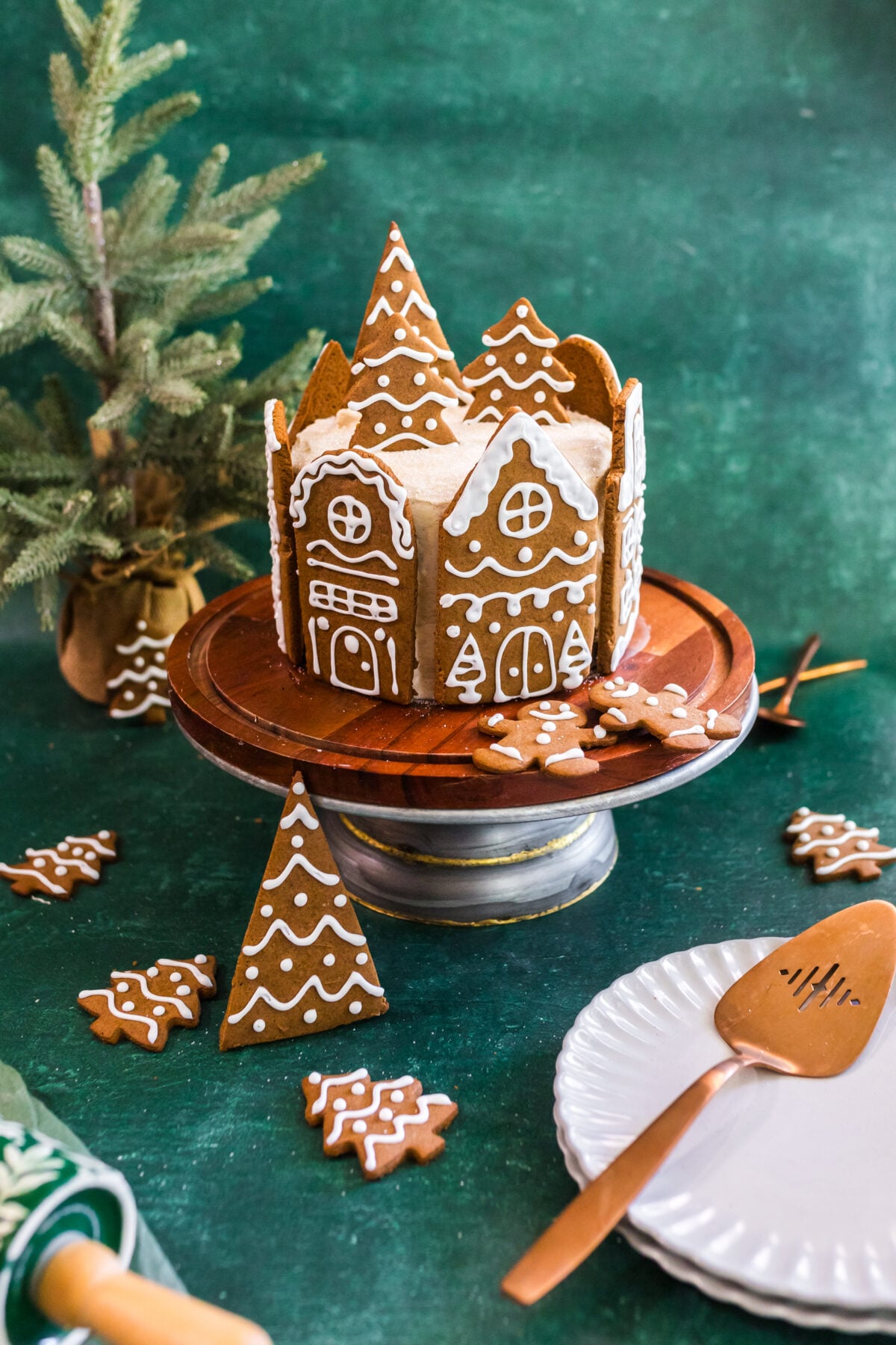 gingerbread village on a spice cake