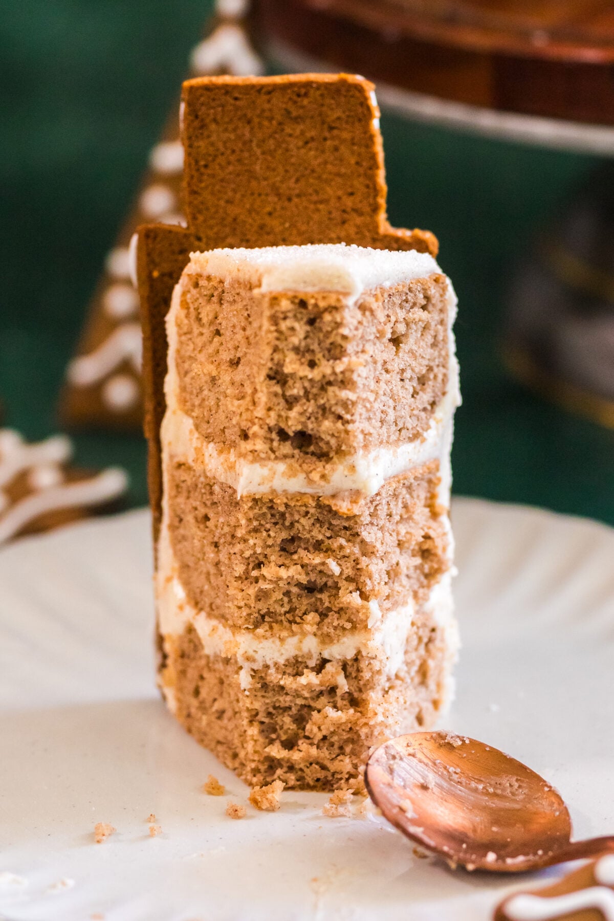 slice of spice cake with a bite missing