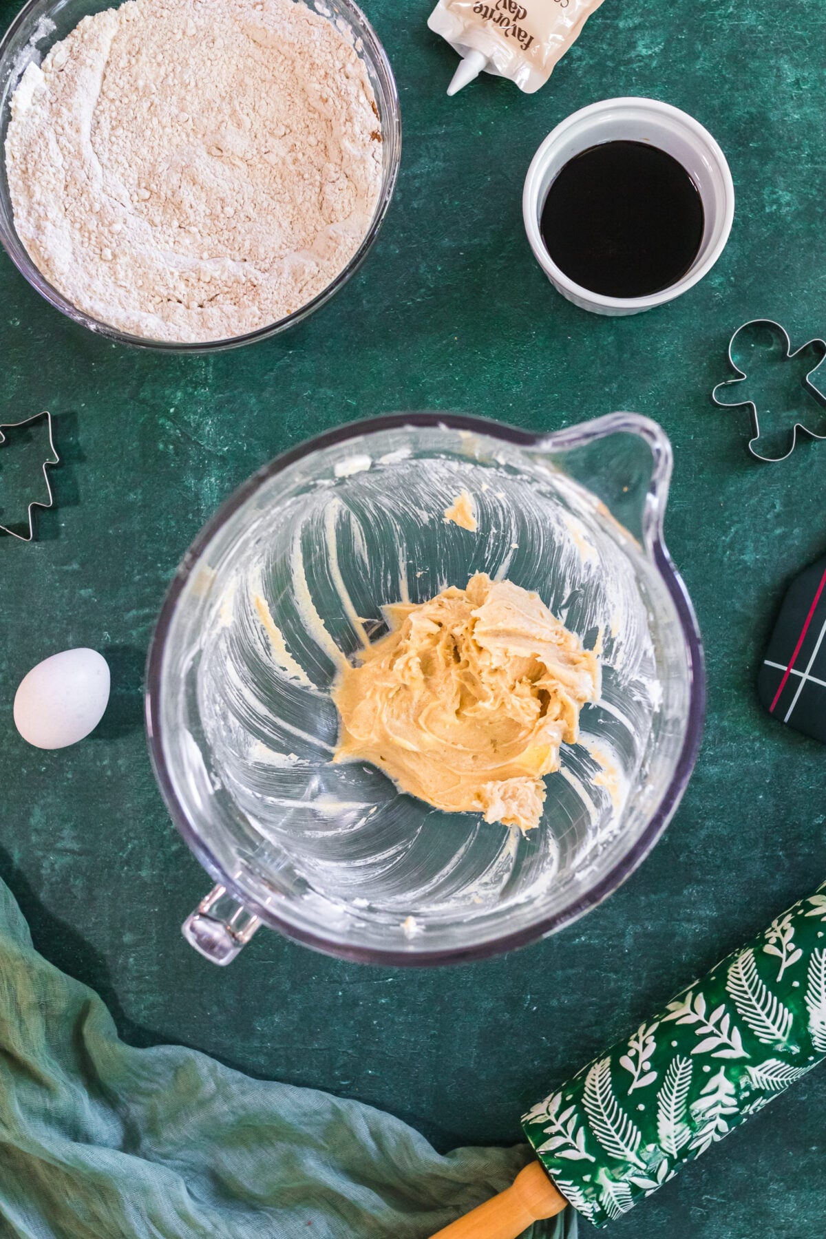 making gingerbread cookie dough- creamed butter and sugar