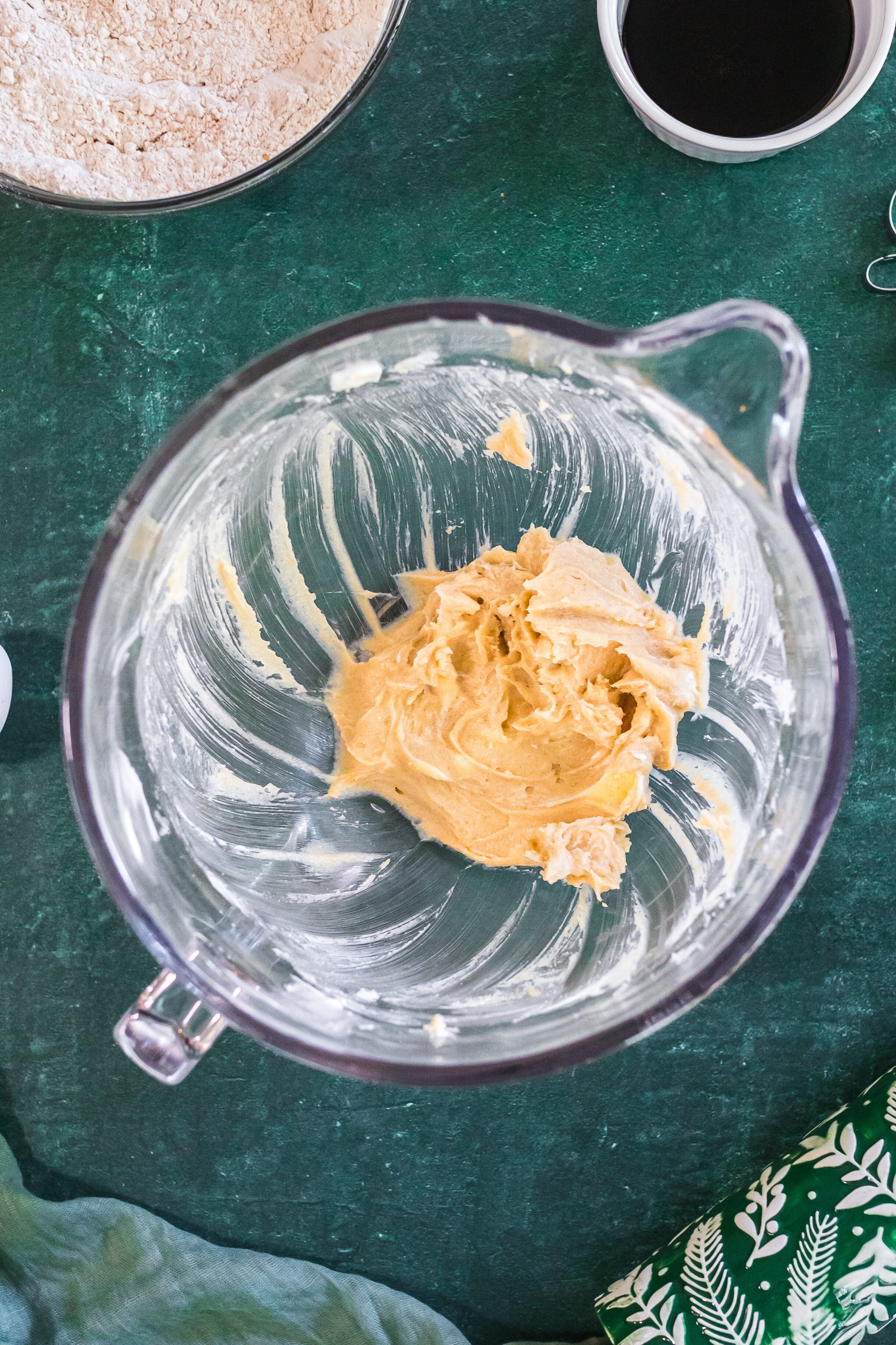 making gingerbread cookie dough- creamed butter and sugar