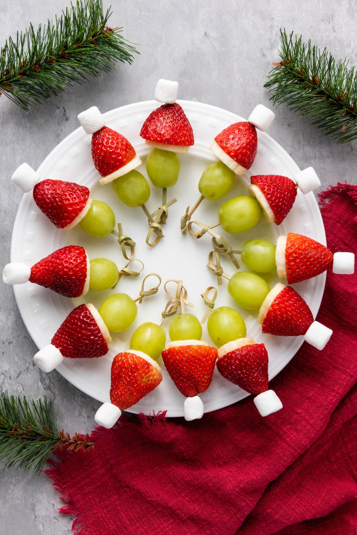 grinch kabobs on a platter