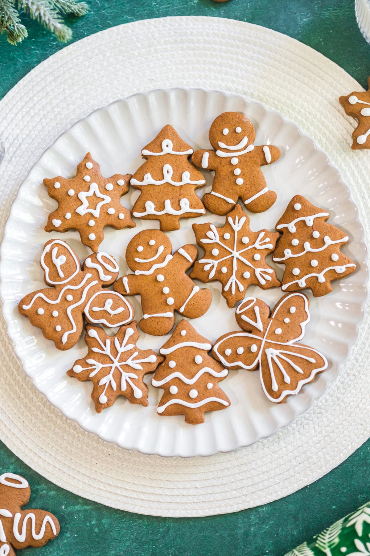 iced gingerbread cookies on a platter