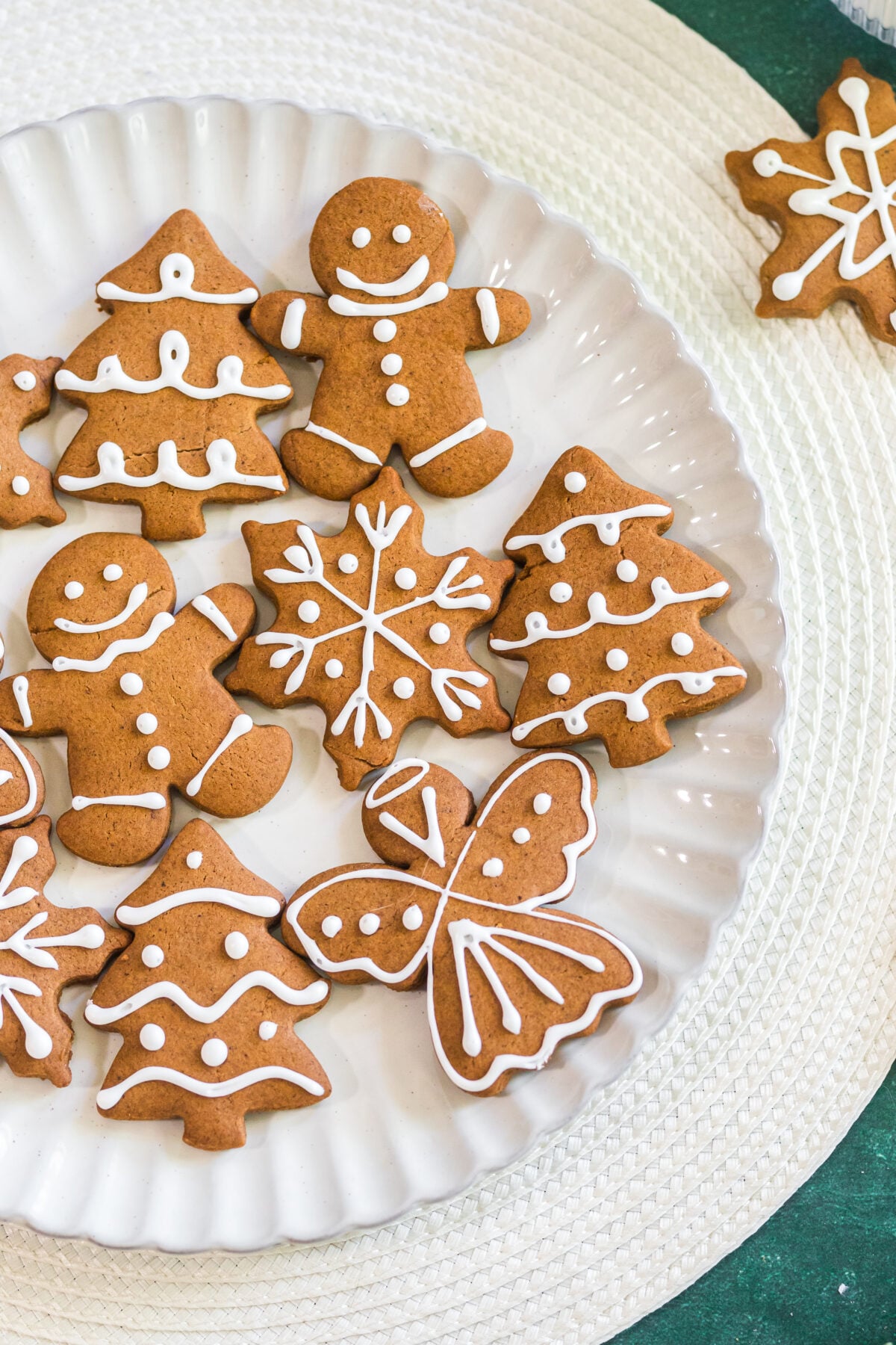 iced gingerbread cookies on a platter