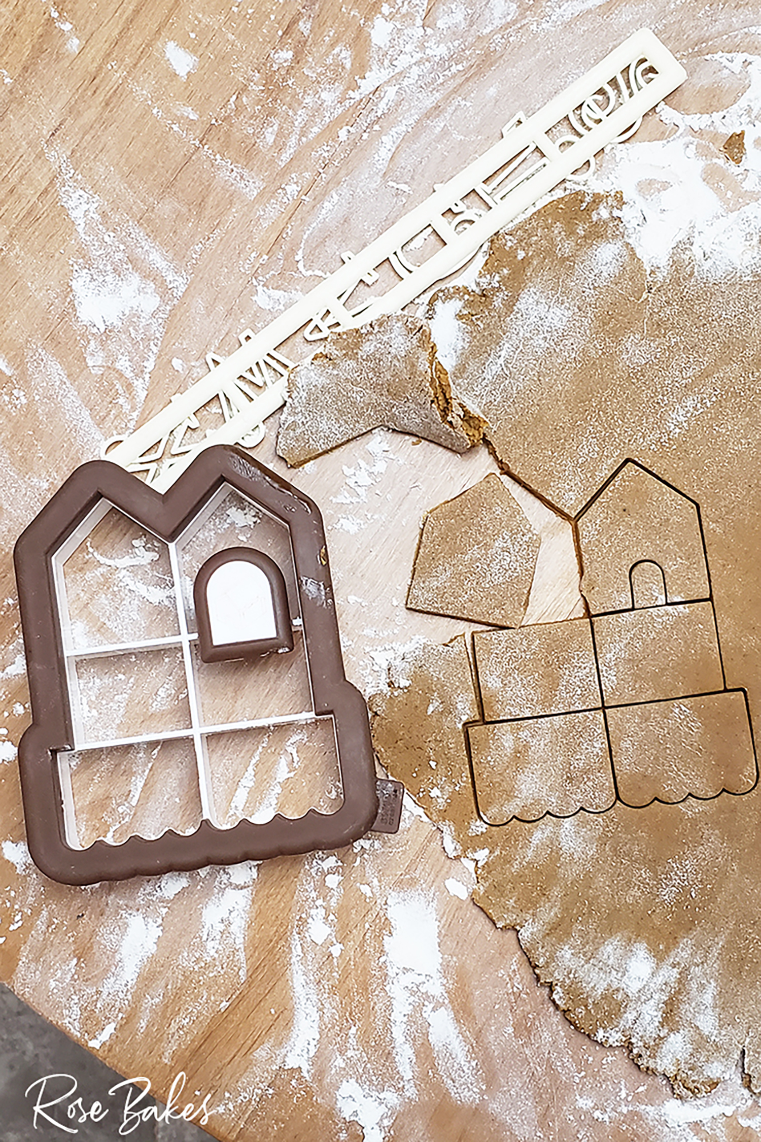 mini gingerbread house cookie cutter with dough