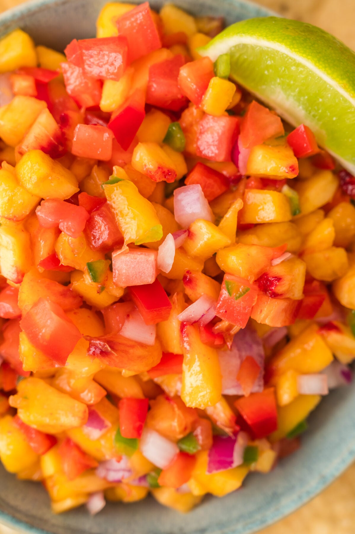 close up photo of peach salsa