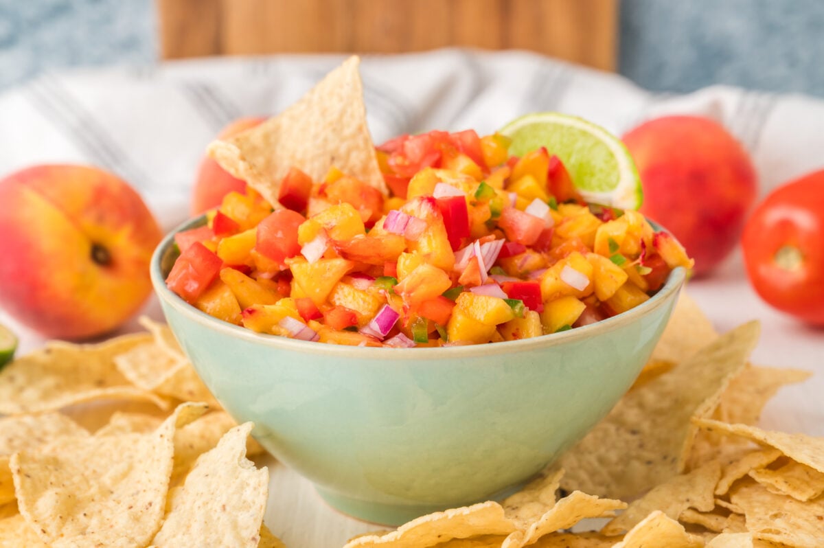 bowl of peach salsa