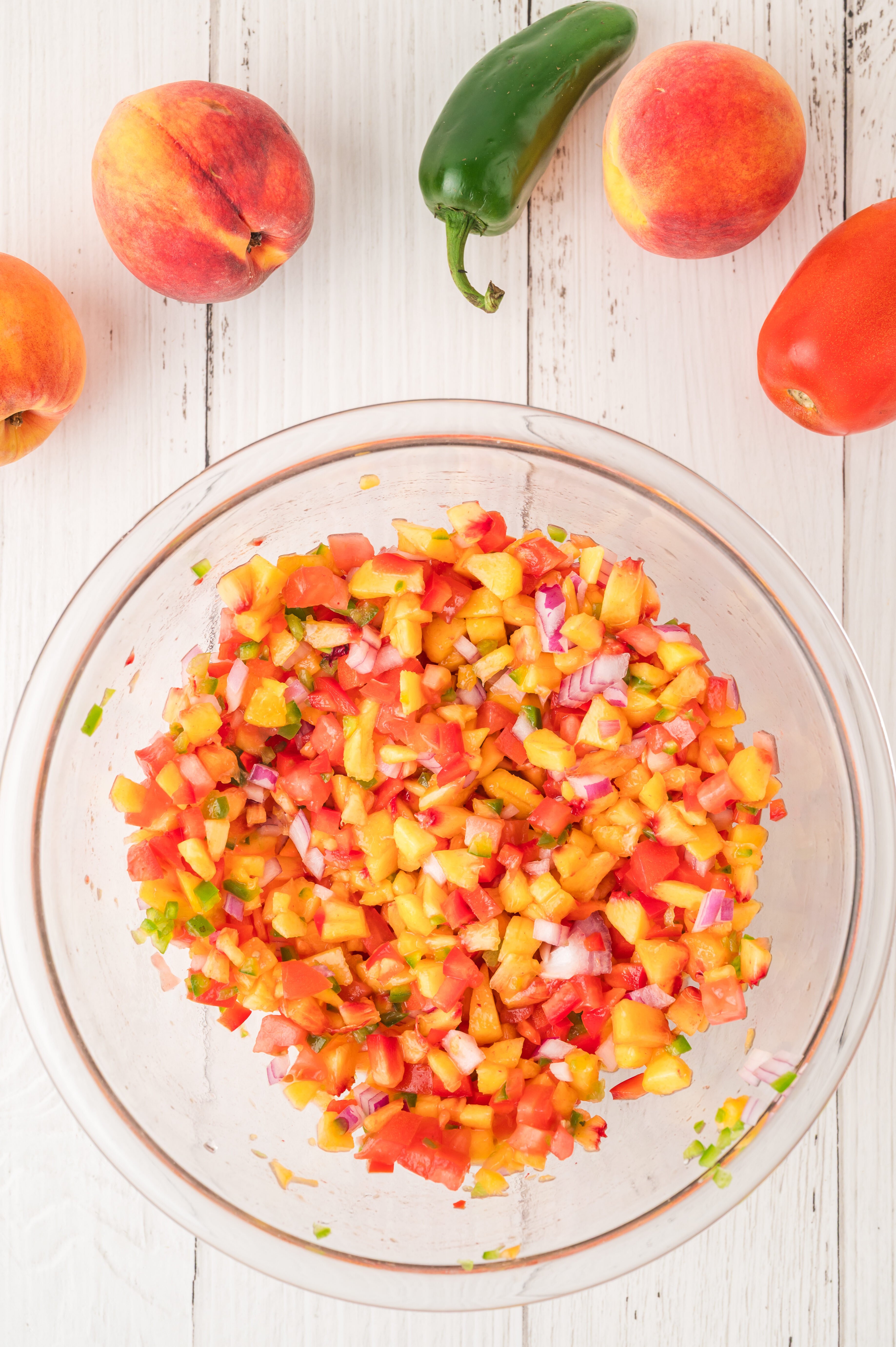 mixed up peach salsa ingredients