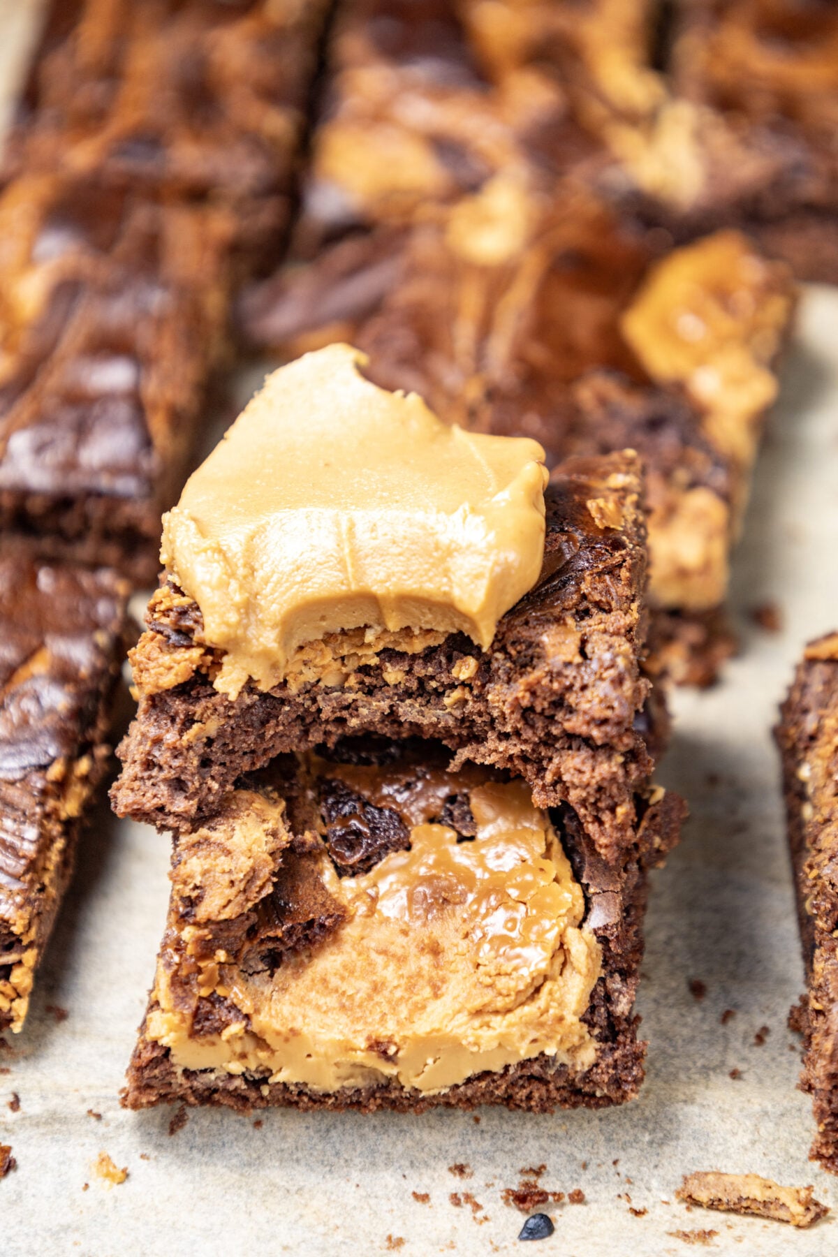 peanut butter brownie with peanut butter on top