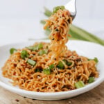 tiktok viral ramen with a forkful over the bowl