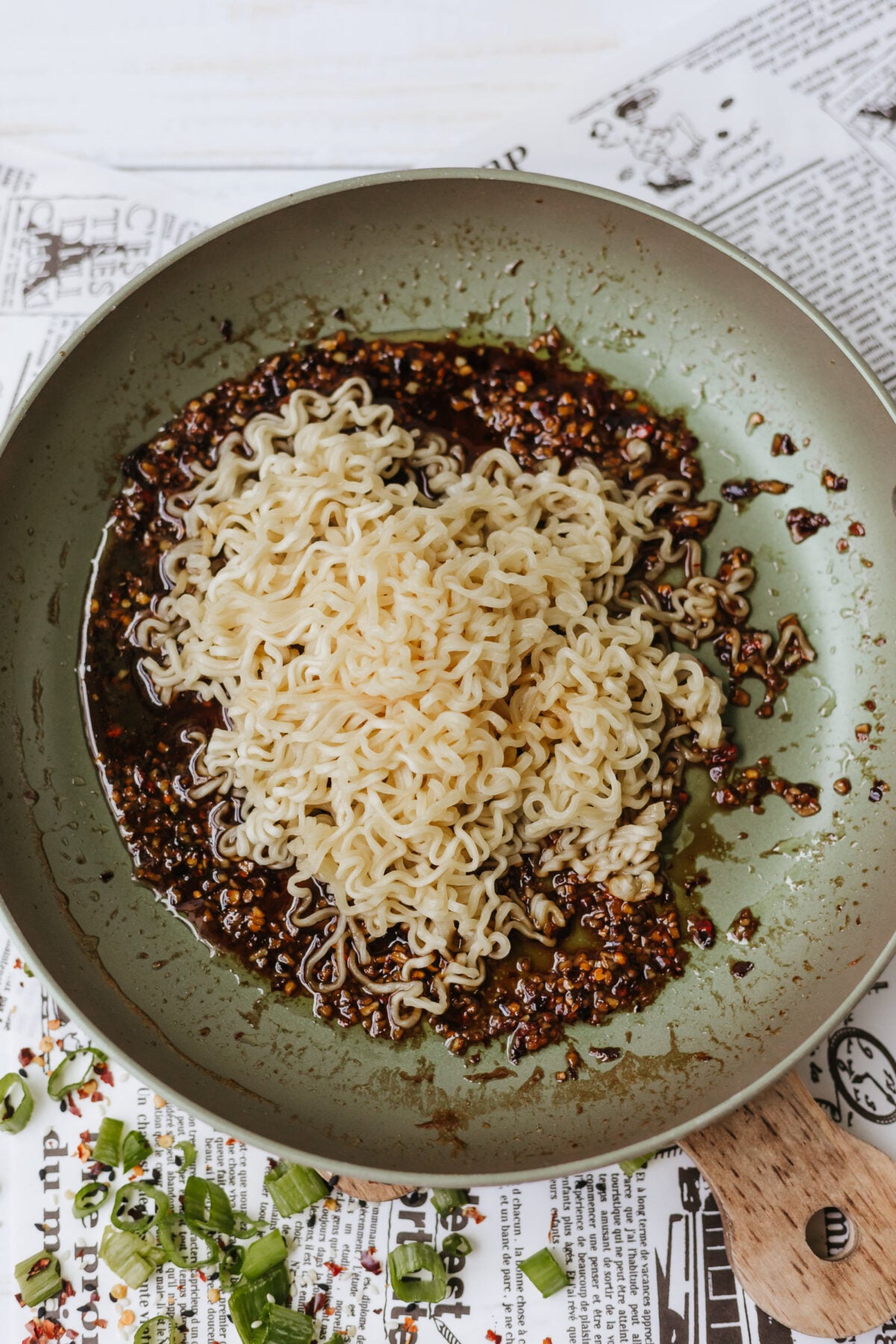 ramen noodles added to sauce