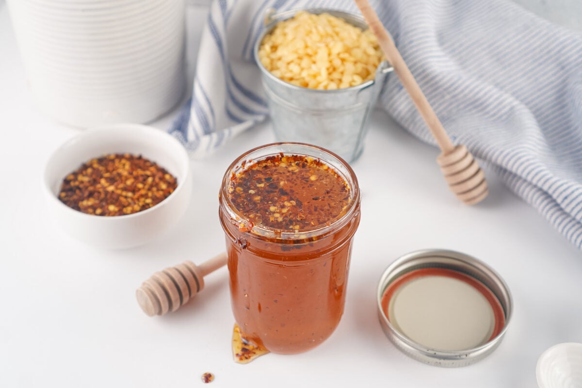 hot honey in a half pint jar