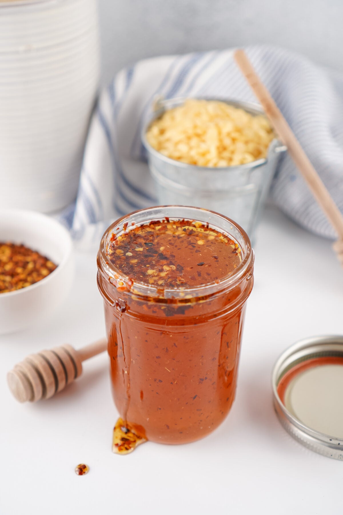 hot honey in a half pint jar