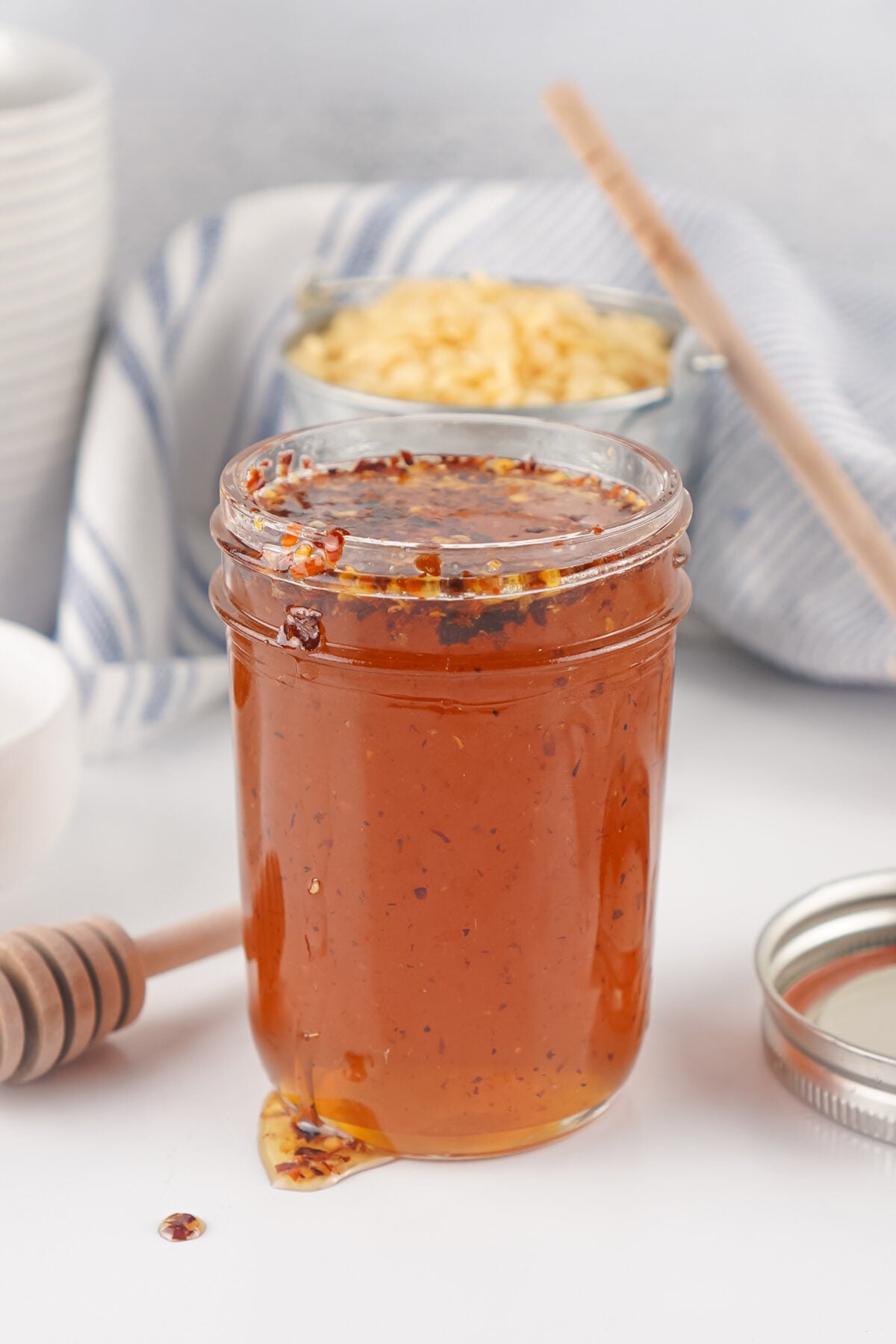 hot honey in a half pint jar
