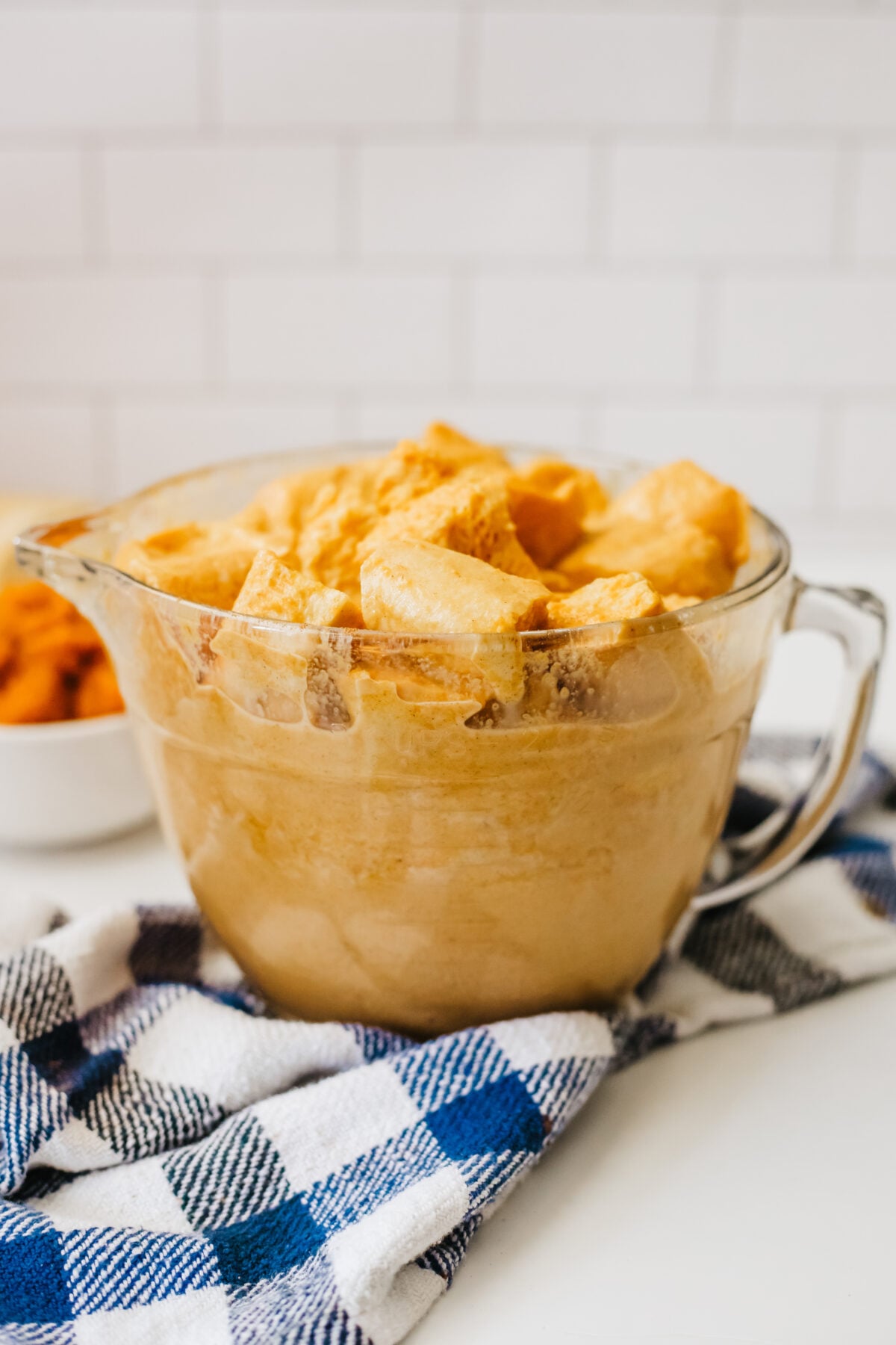 pumpkin mixture soaking in bread
