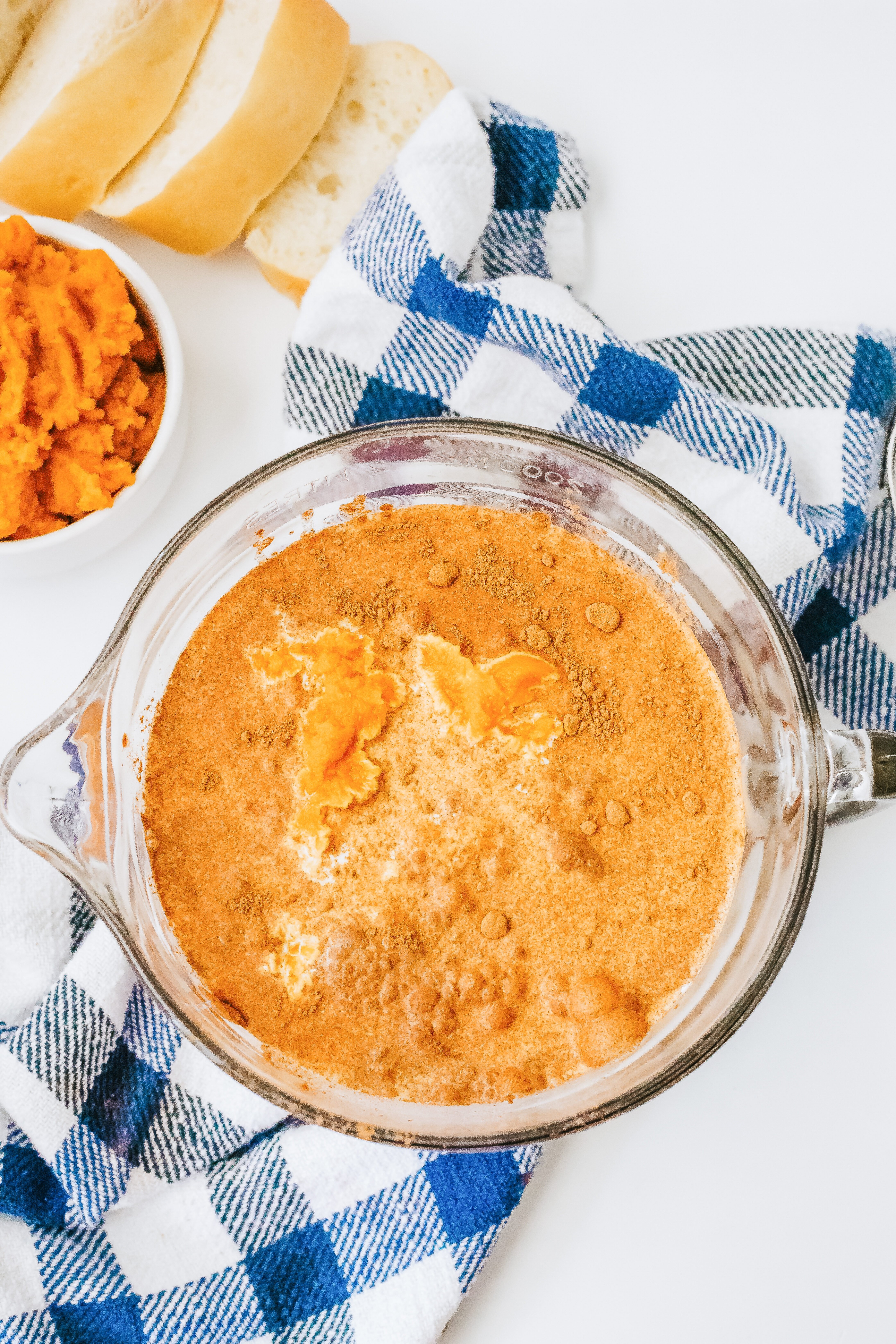 pumpkin and spices added to milk and cream