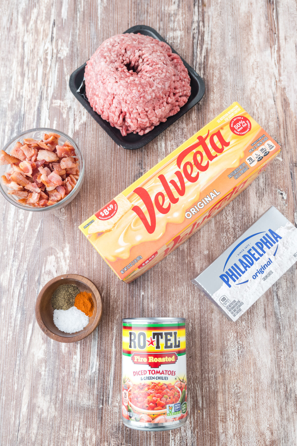 ingredients for bacon cheeseburger dip