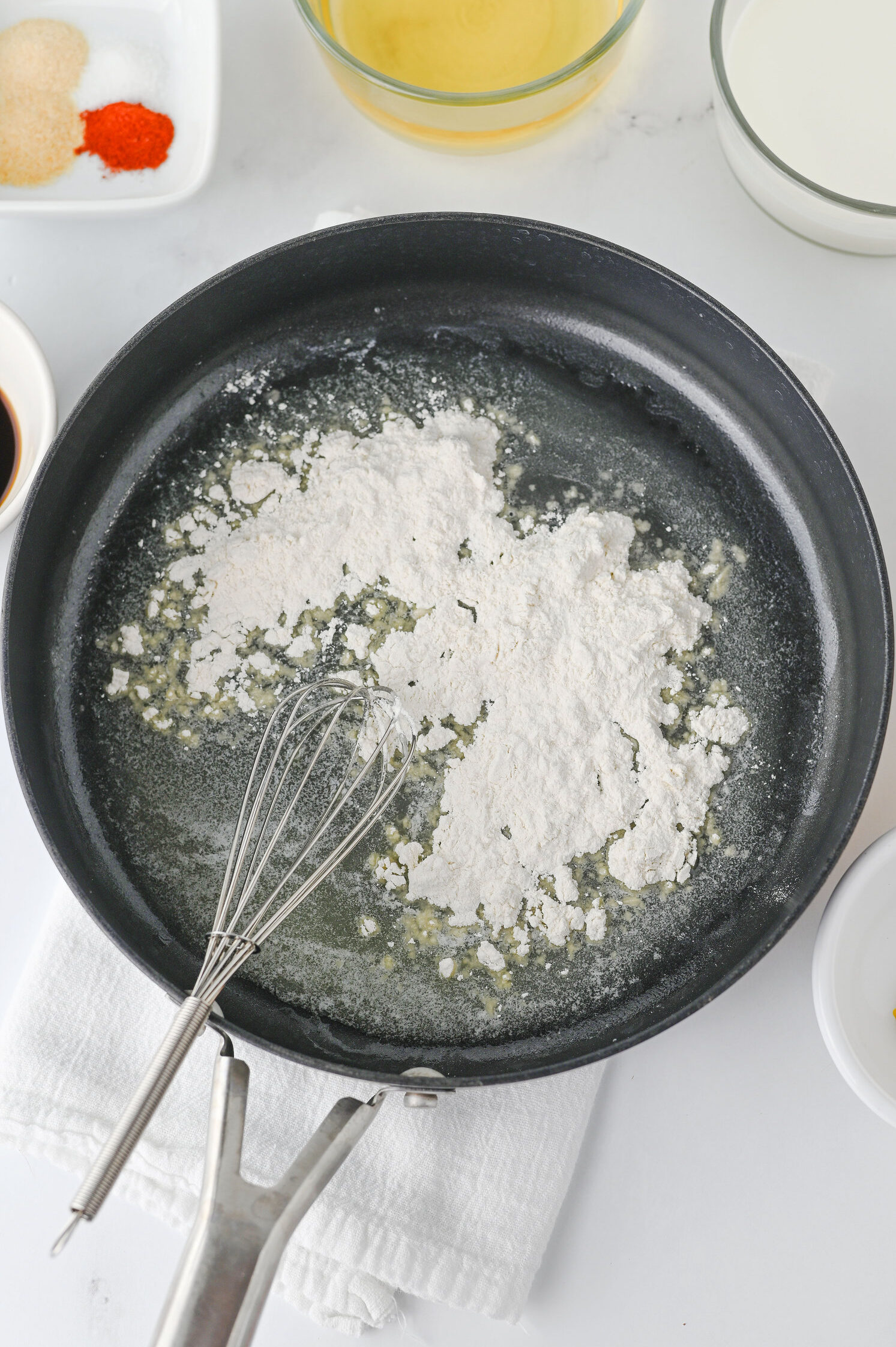 add flour to melted butter