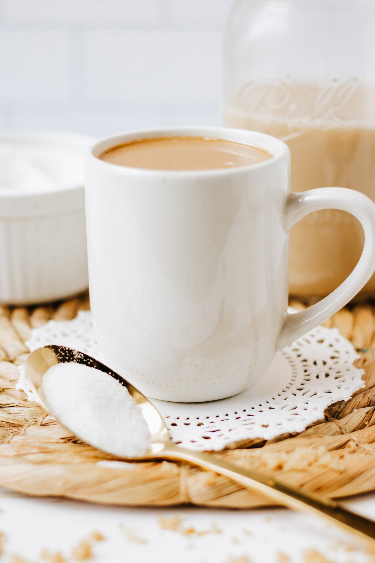 cup of coffee with brown sugar coffee creamer