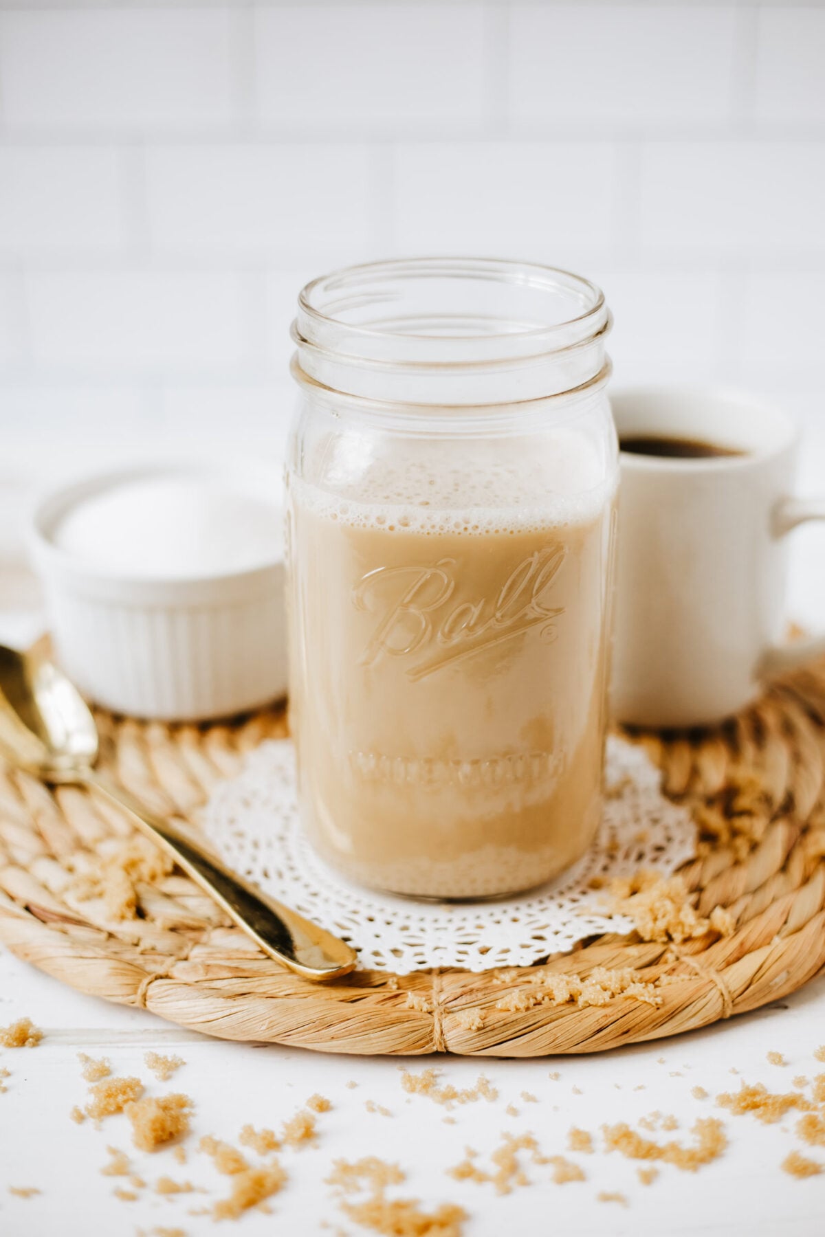brown sugar coffee creamer in a mason jar