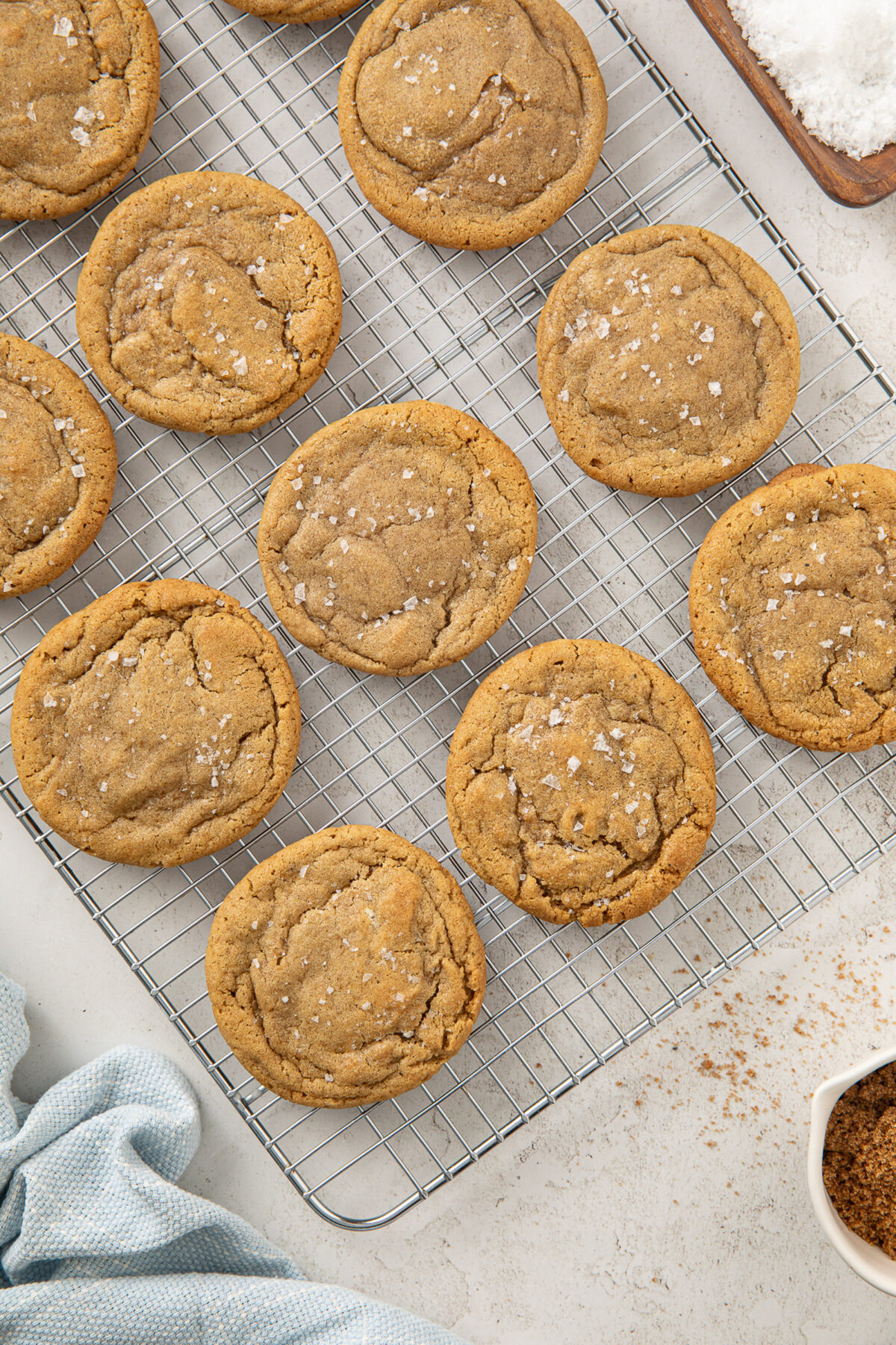 brown butter chocolate chipless cookies on a wire rack cooling