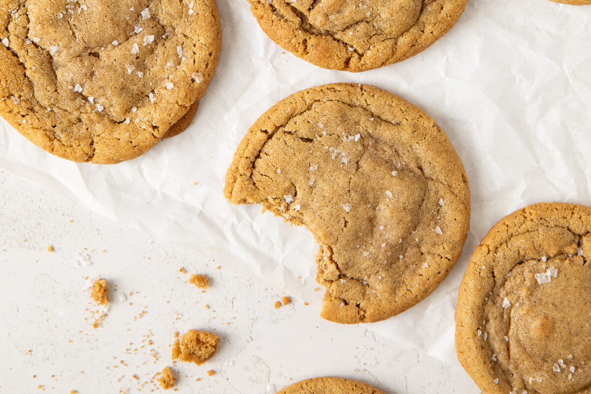 chocolate chipless cookie with a bite missing
