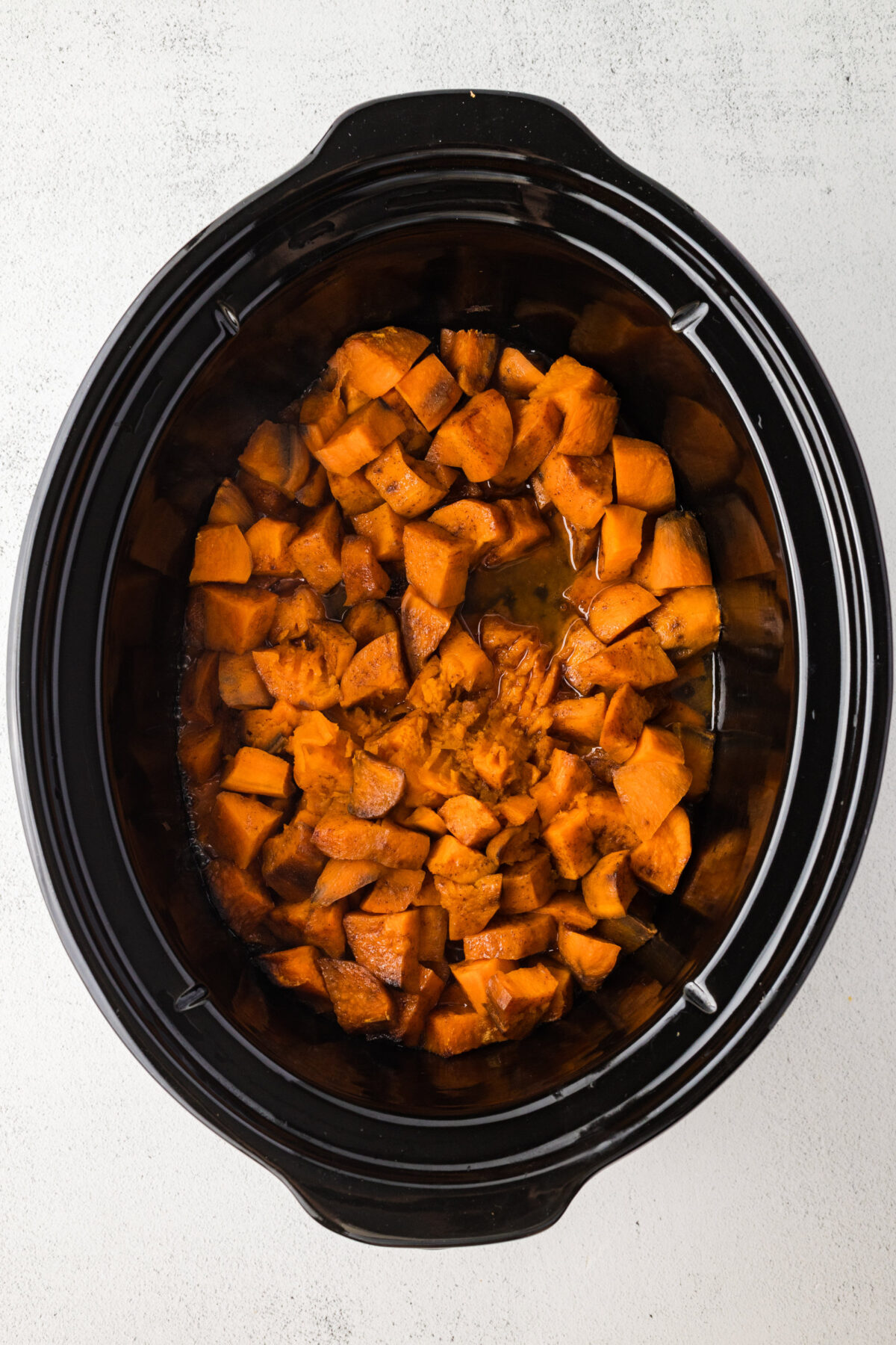 cooked sweet potatoes in crockpot