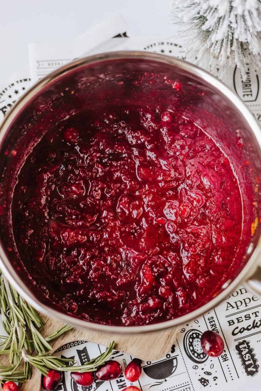 finished cranberry sauce in a pot