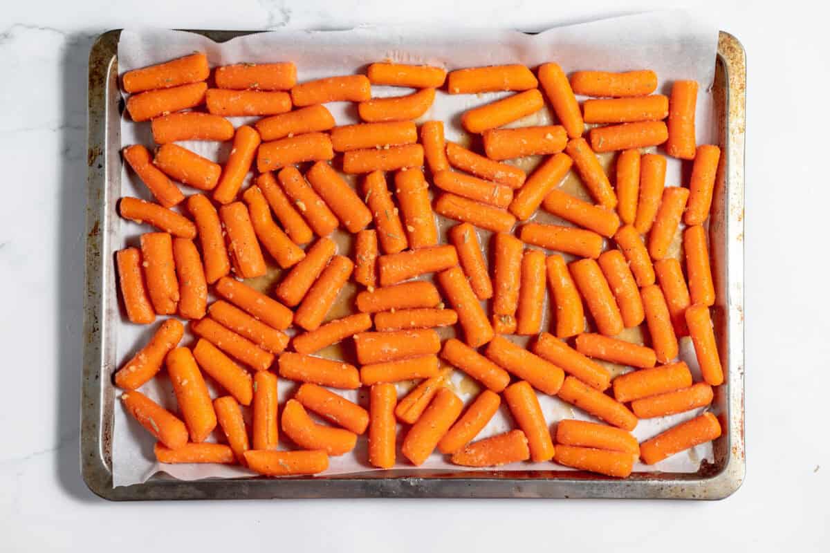 carrots spread on baking sheet