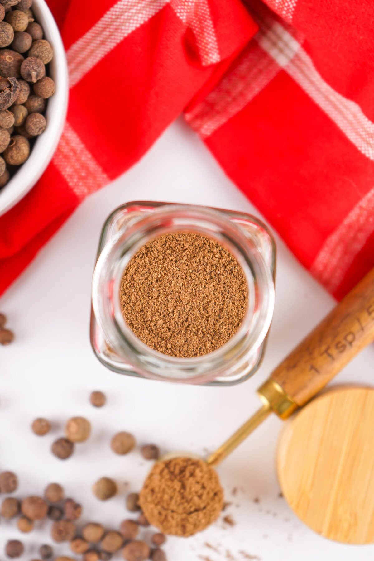 ground allspice in a jar from above