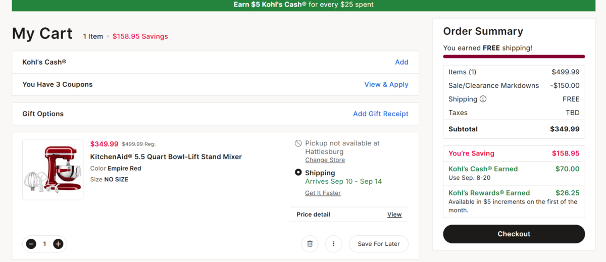 kitchenaid kohls mixer deal