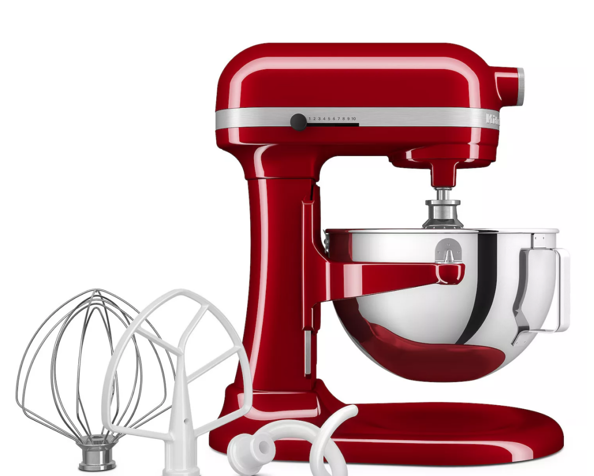 Red Kitchenaid Lift Bowl Stand Mixer with attachments