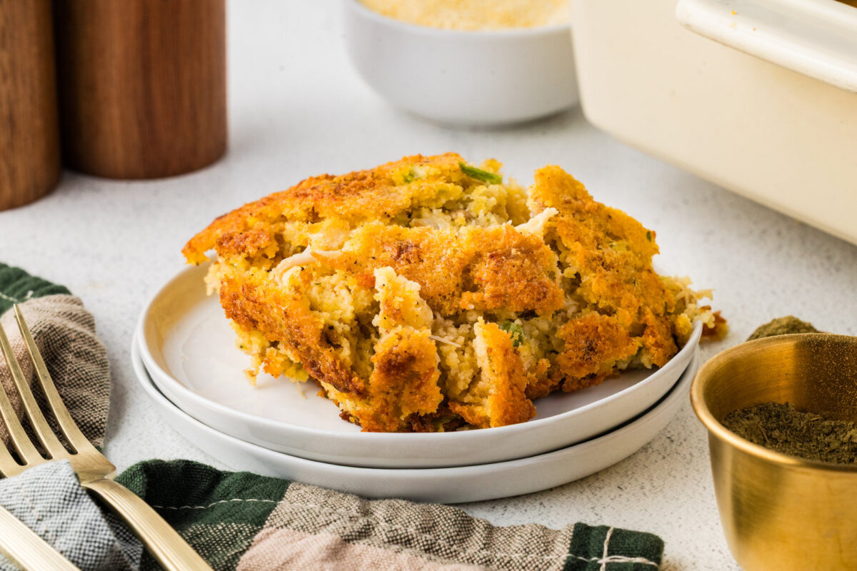 a plate of cornbread dressing
