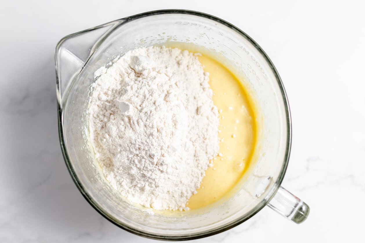 flour mixture added to batter