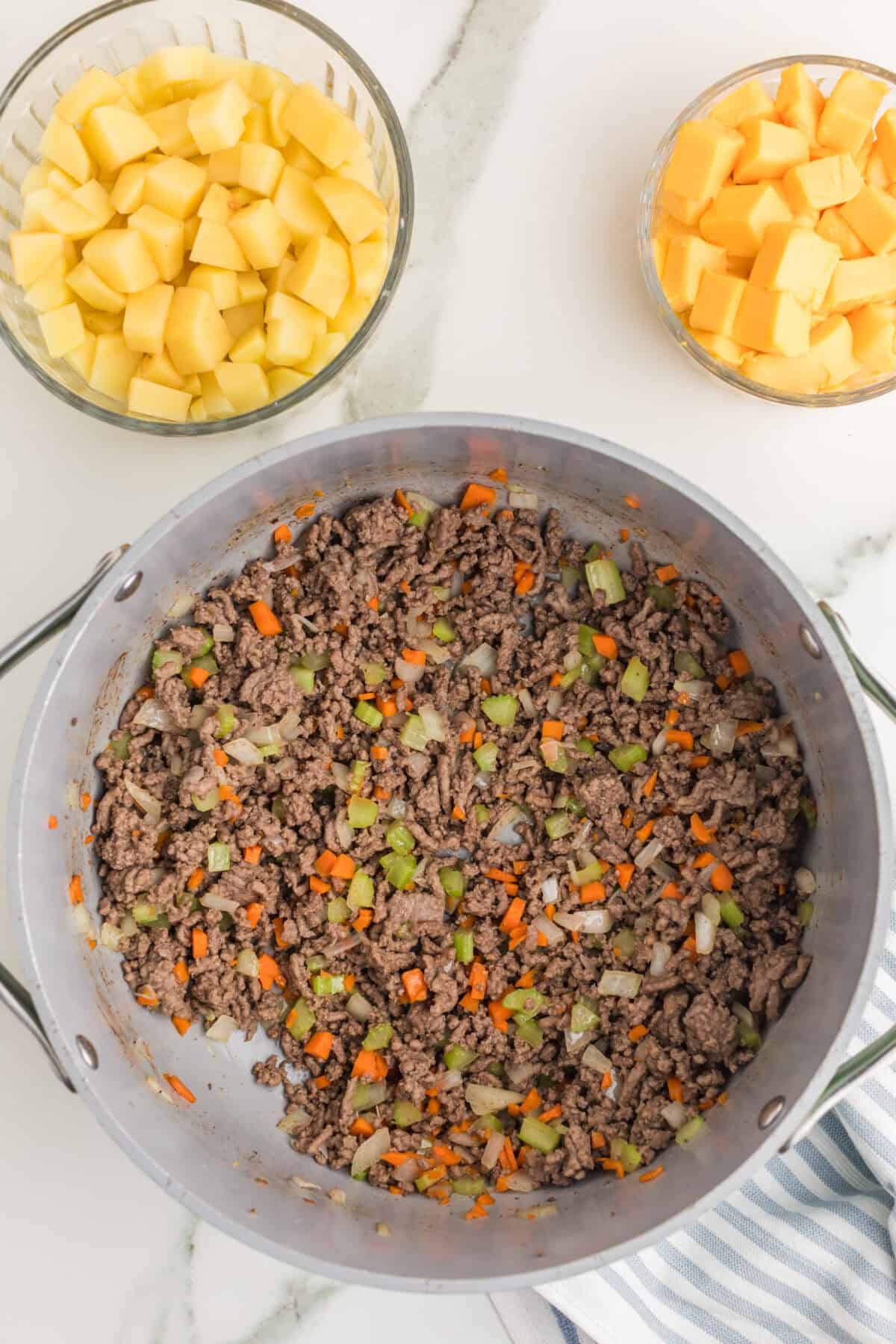 cooked ground beef with diced onions