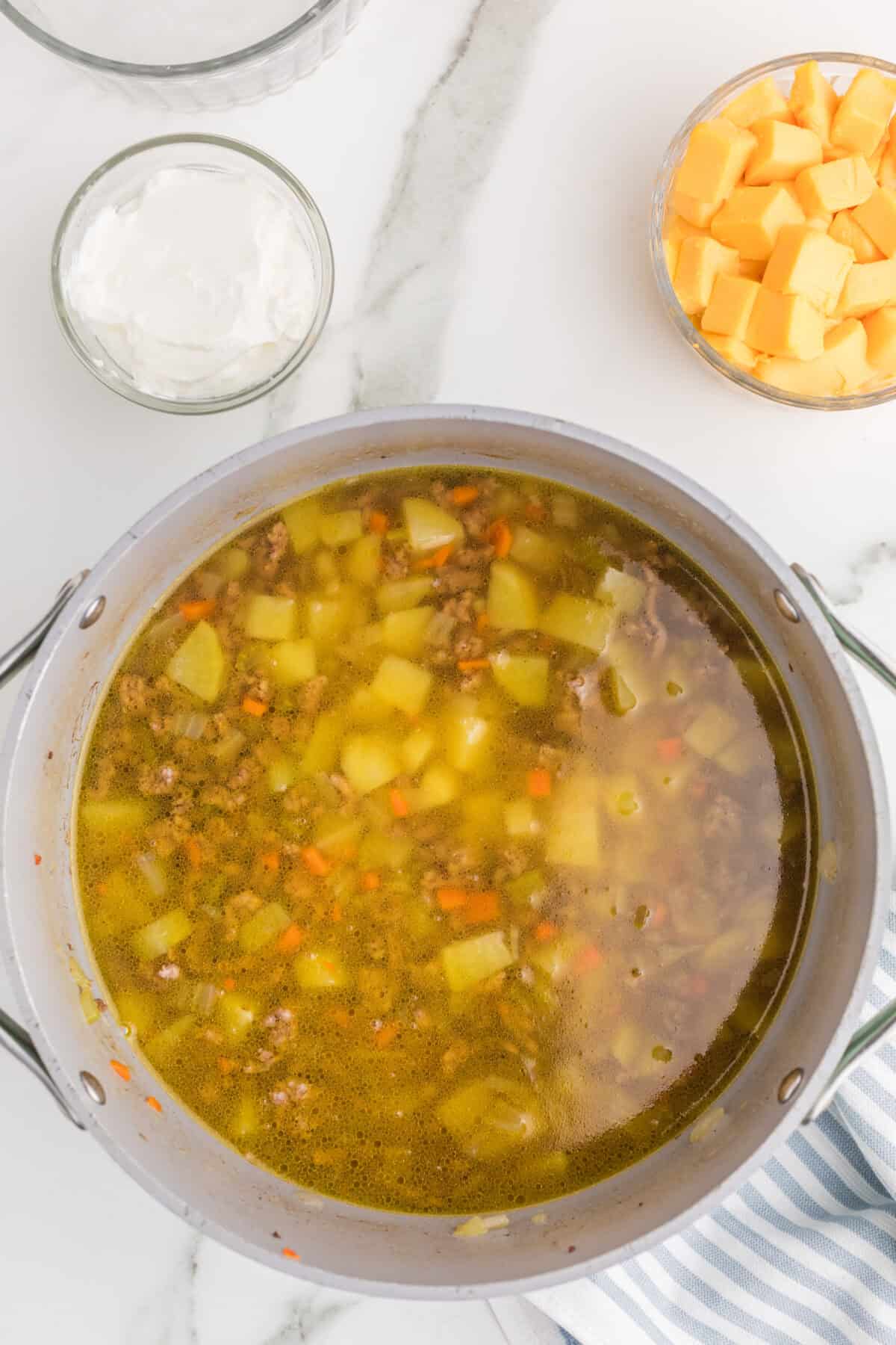 cooked potatoes in cheeseburger soup