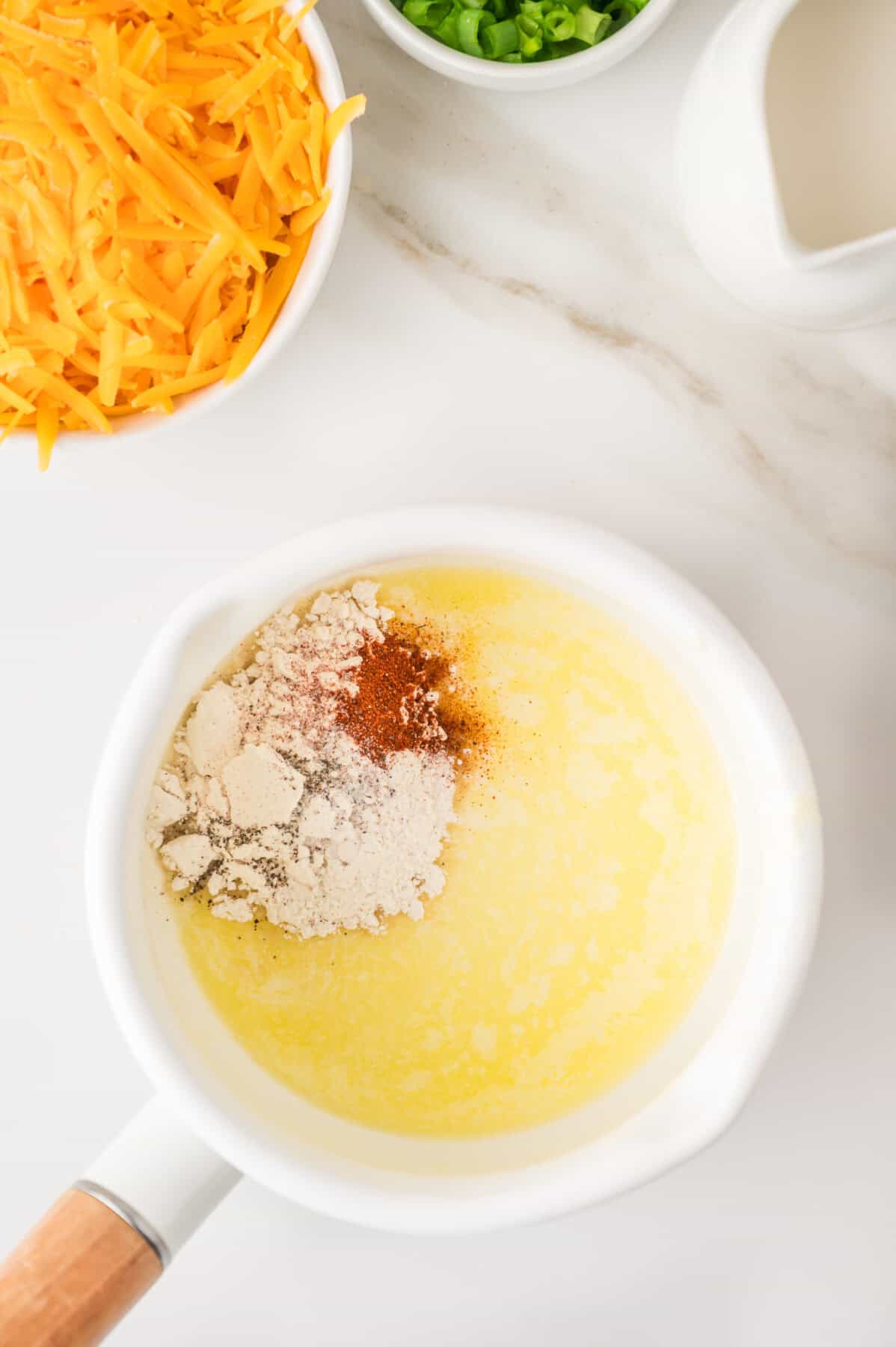 melted butter with flour and seasonings in a pot