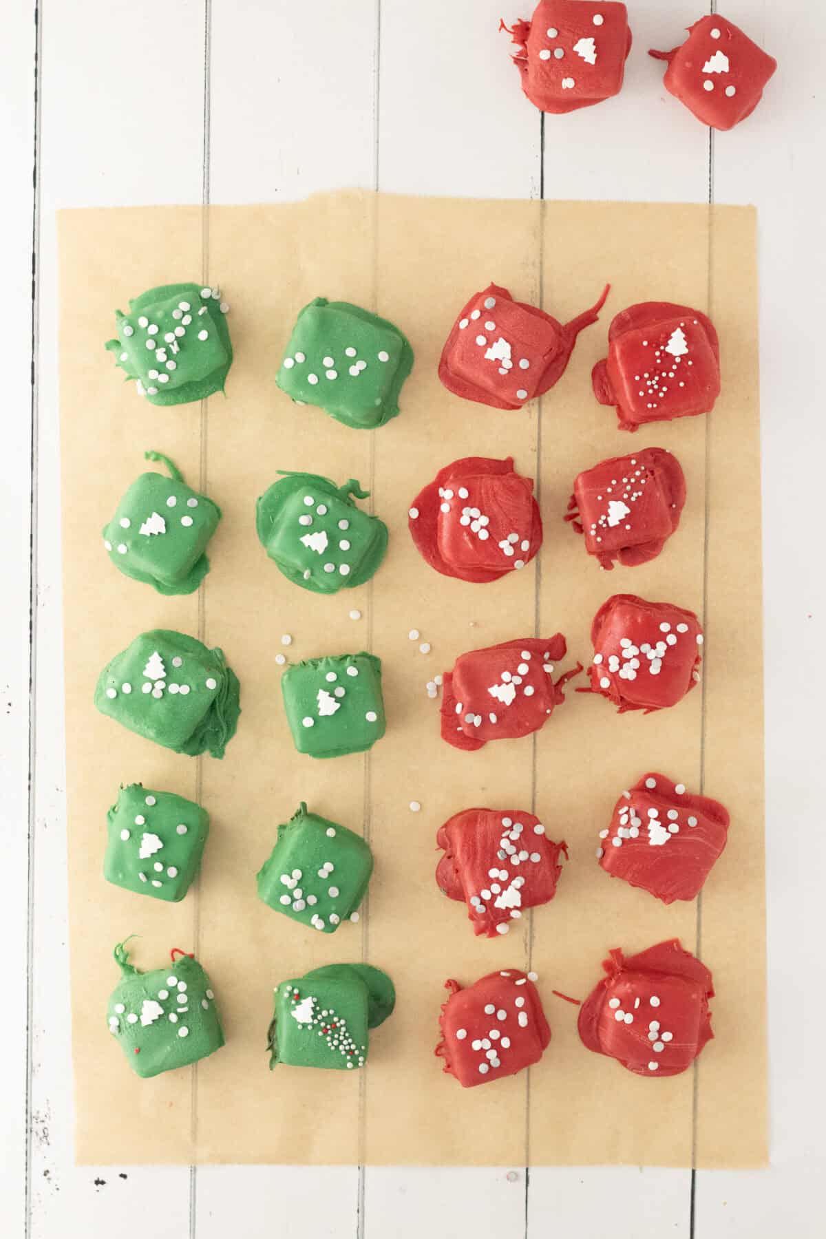 candy drying on parchment paper