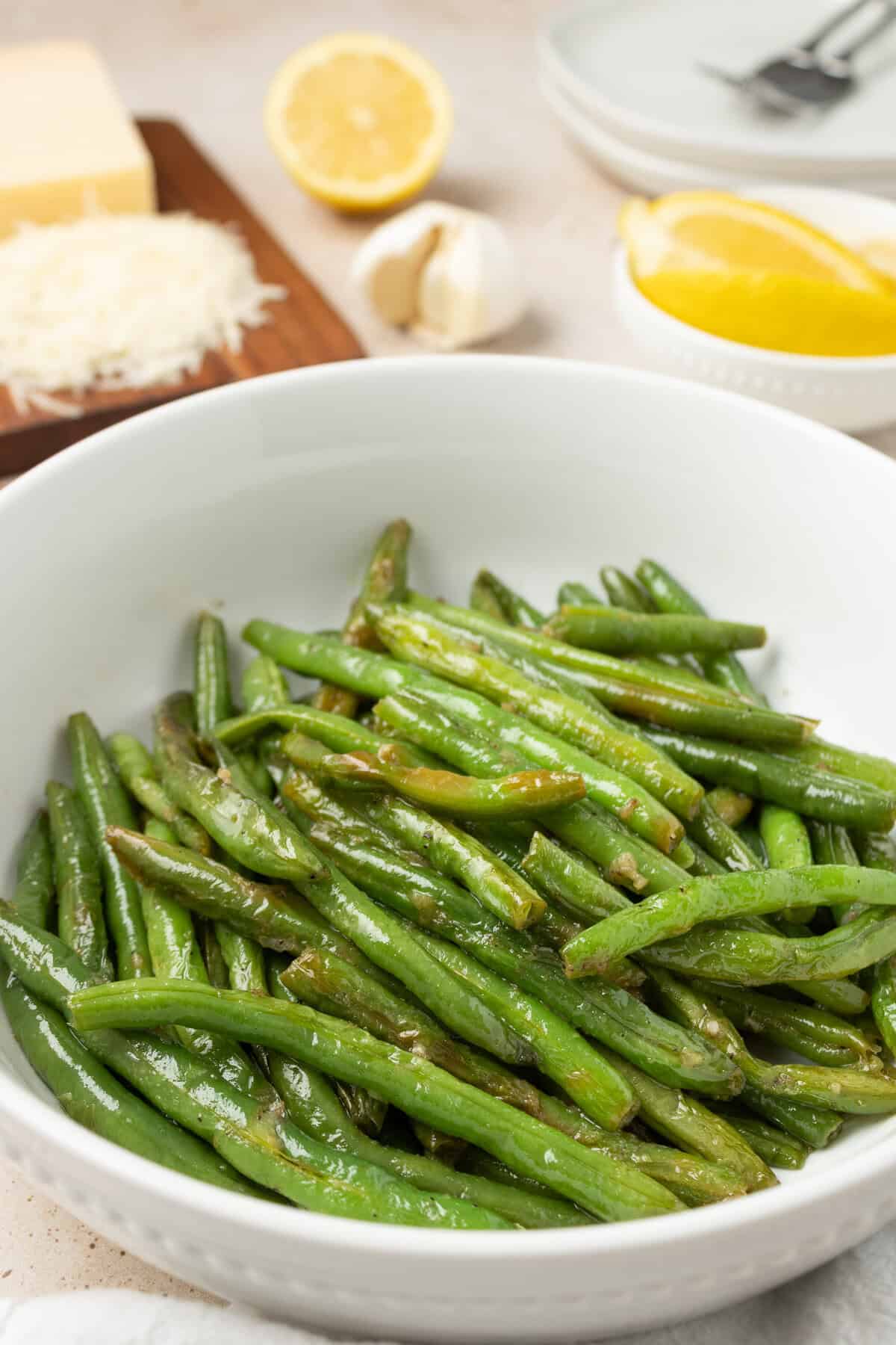 Sauteed Green Beans in a white bowl