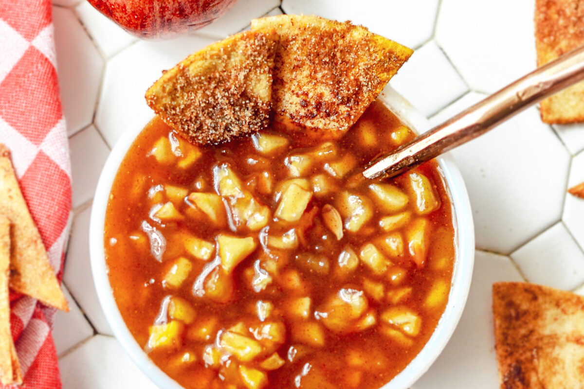 apple pie dip with cinnamon tortilla chips