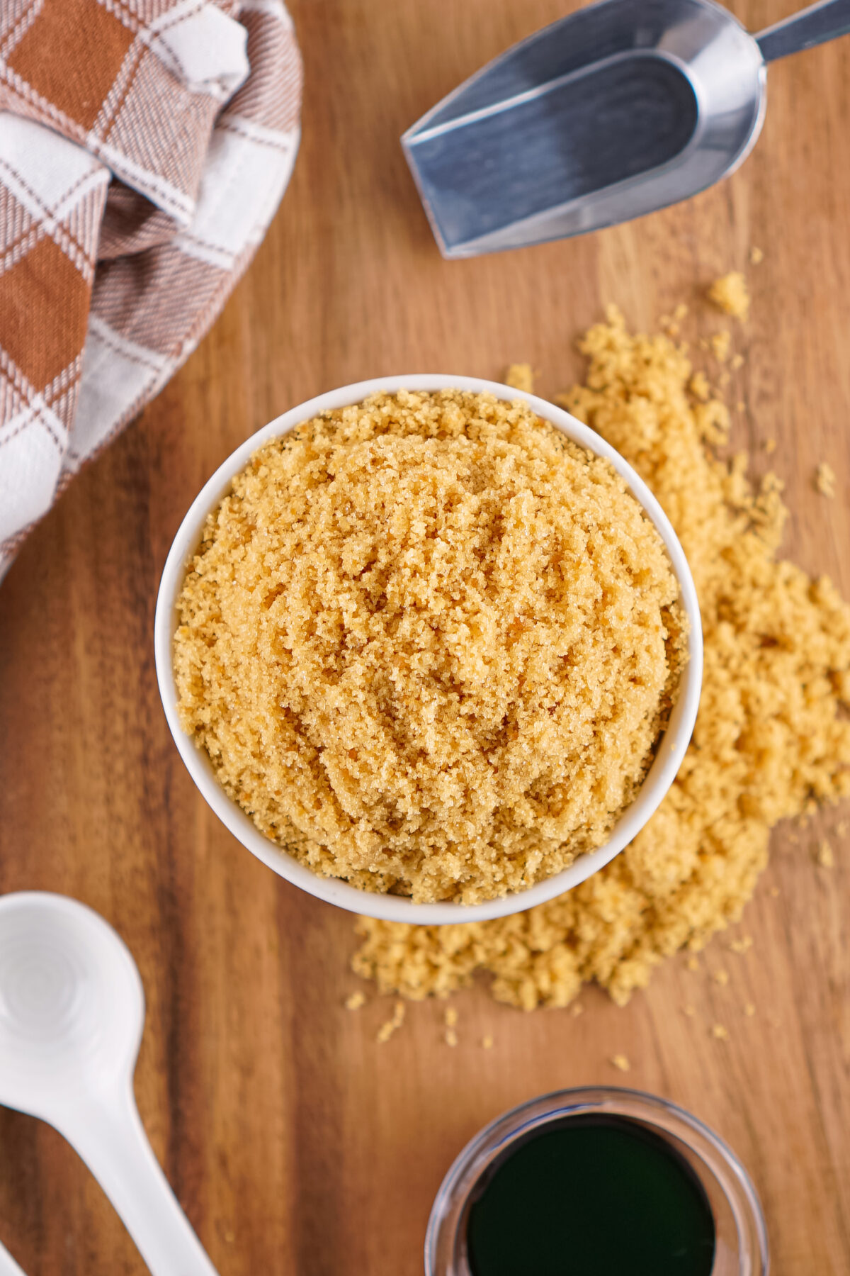 Homemade Brown Sugar in a white bowl from above
