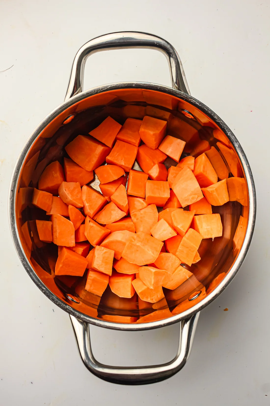 cubed sweet potatoes in a pot