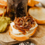 onion jam on a piece of crusty bread