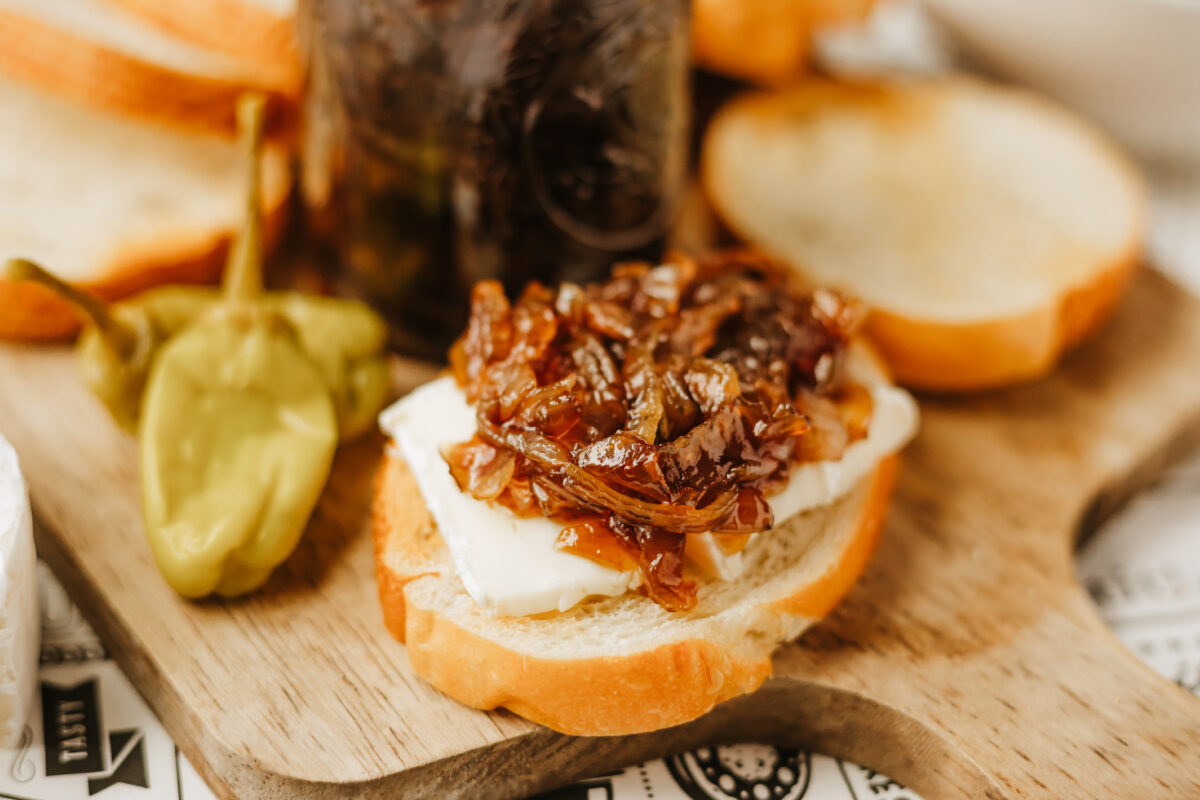 onion jam on crusty bread